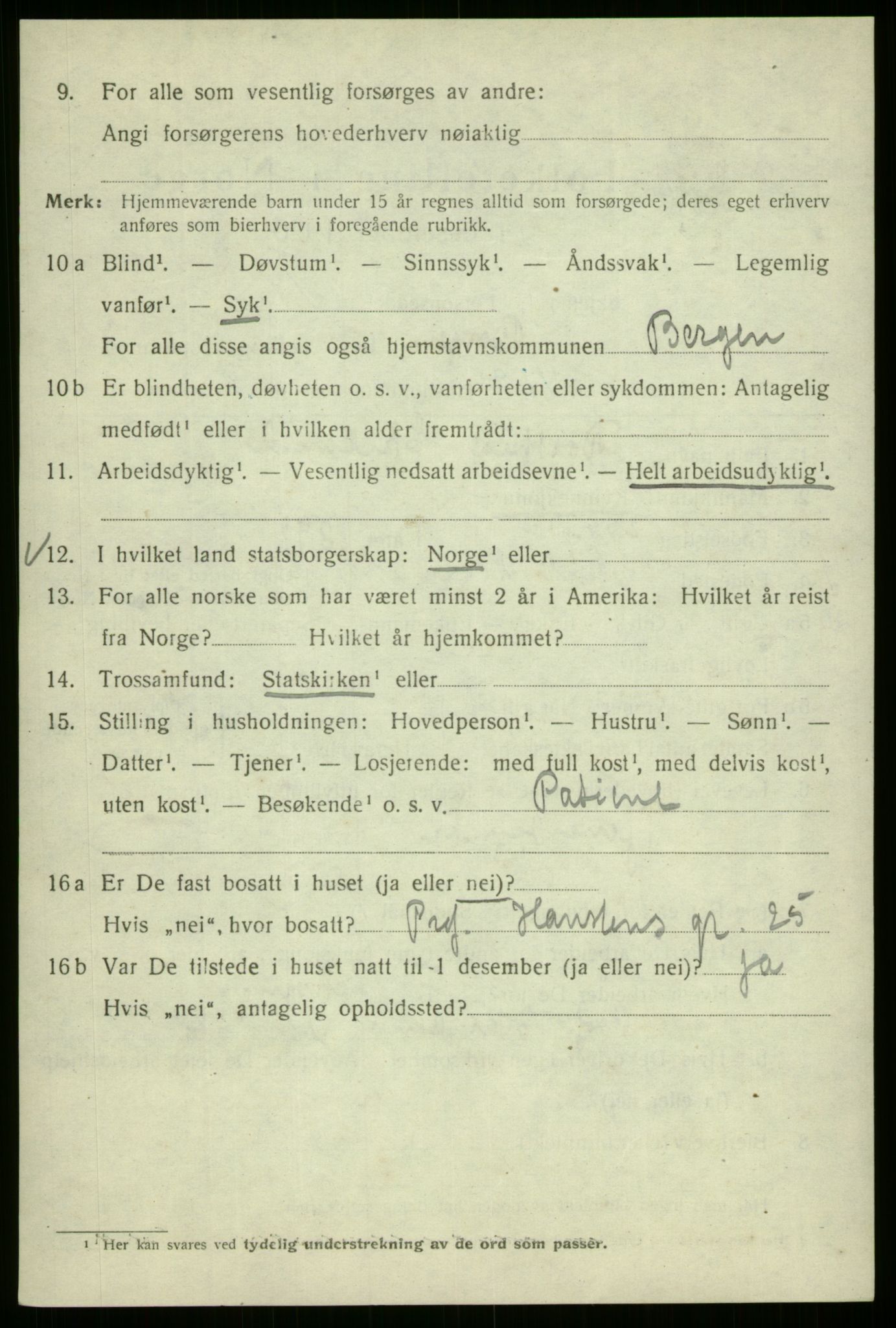 SAB, 1920 census for Bergen, 1920, p. 142363