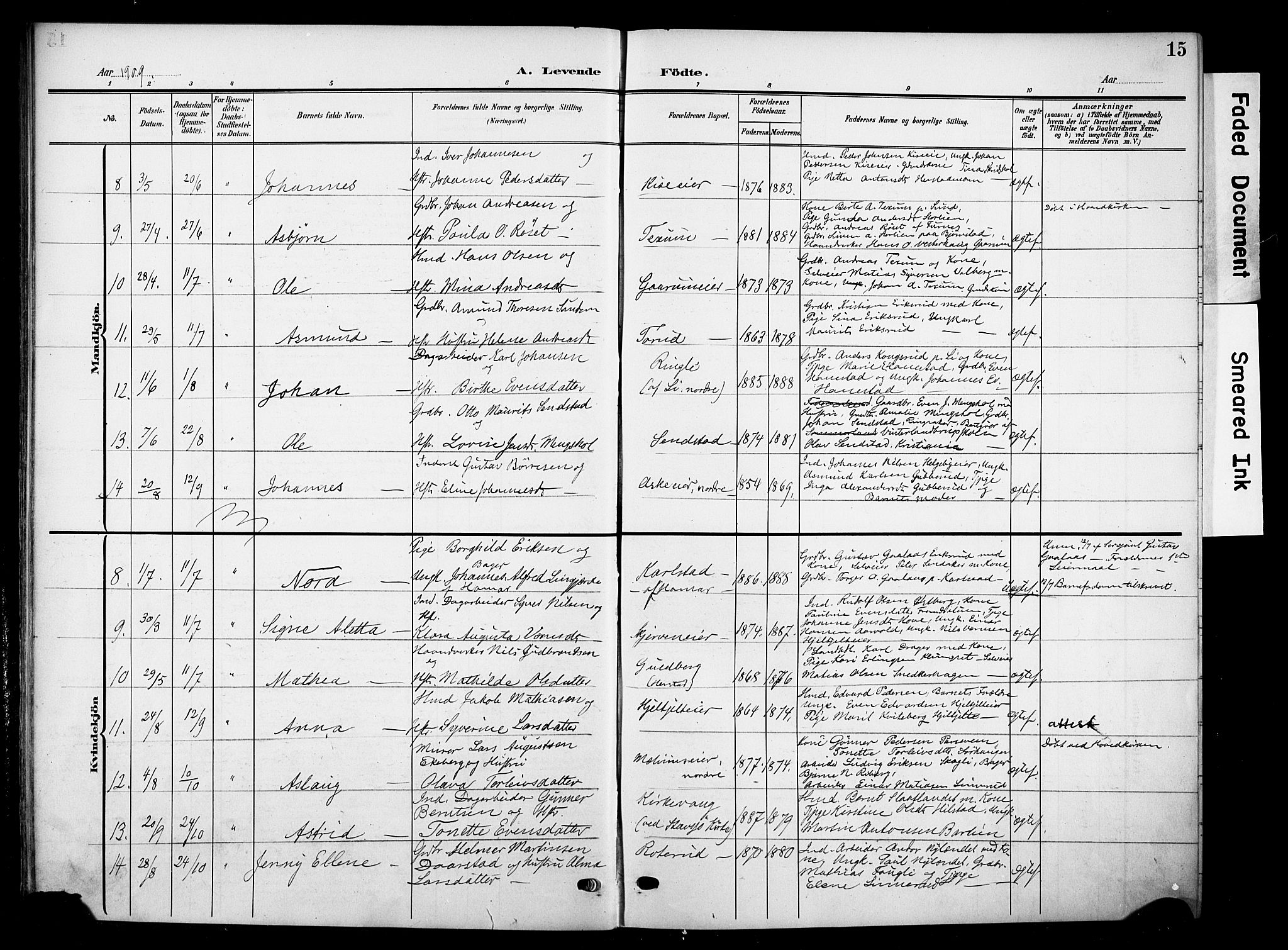 Nes prestekontor, Hedmark, SAH/PREST-020/K/Ka/L0013: Parish register (official) no. 13, 1906-1924, p. 15