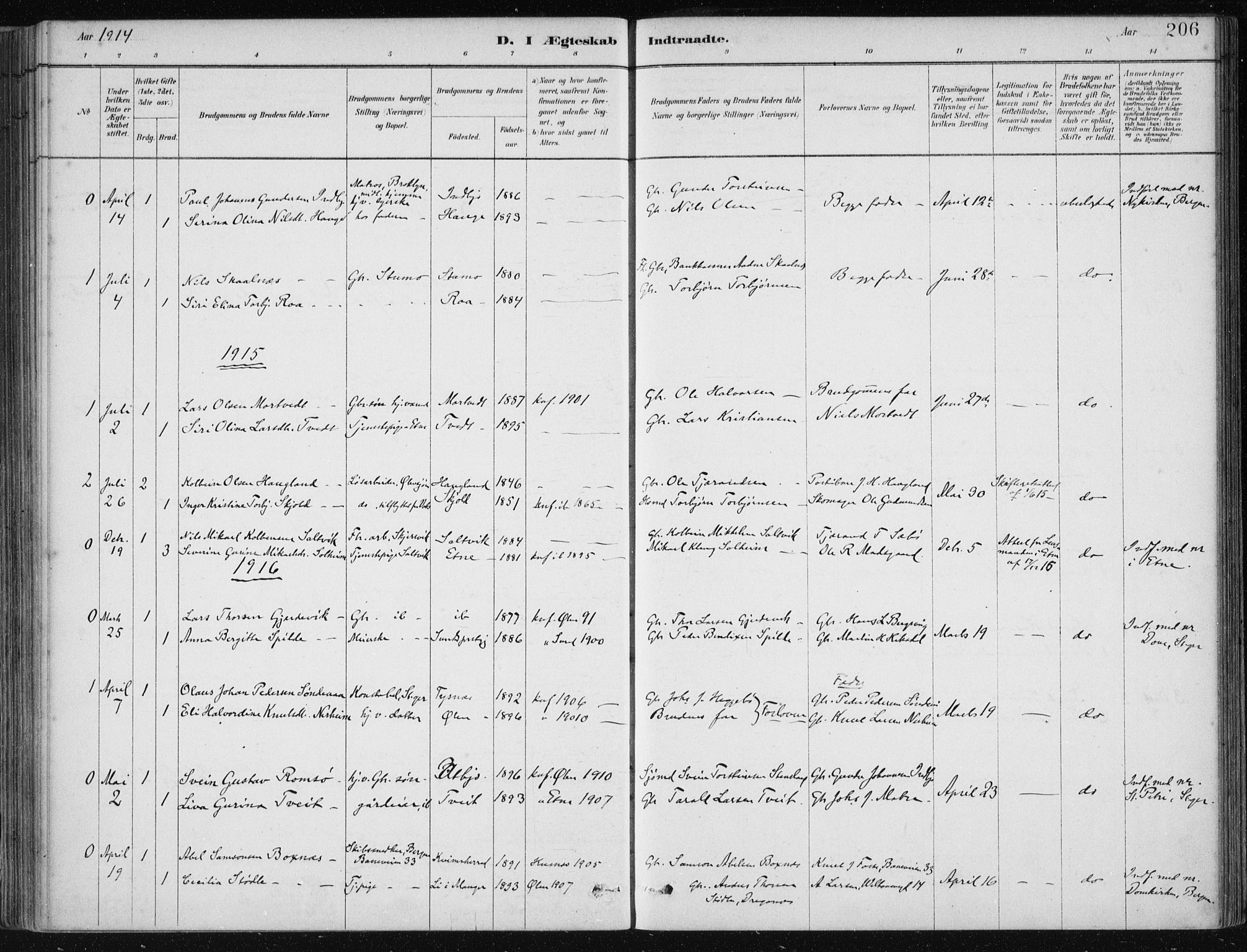 Fjelberg sokneprestembete, AV/SAB-A-75201/H/Haa: Parish register (official) no. D 1, 1879-1918, p. 206