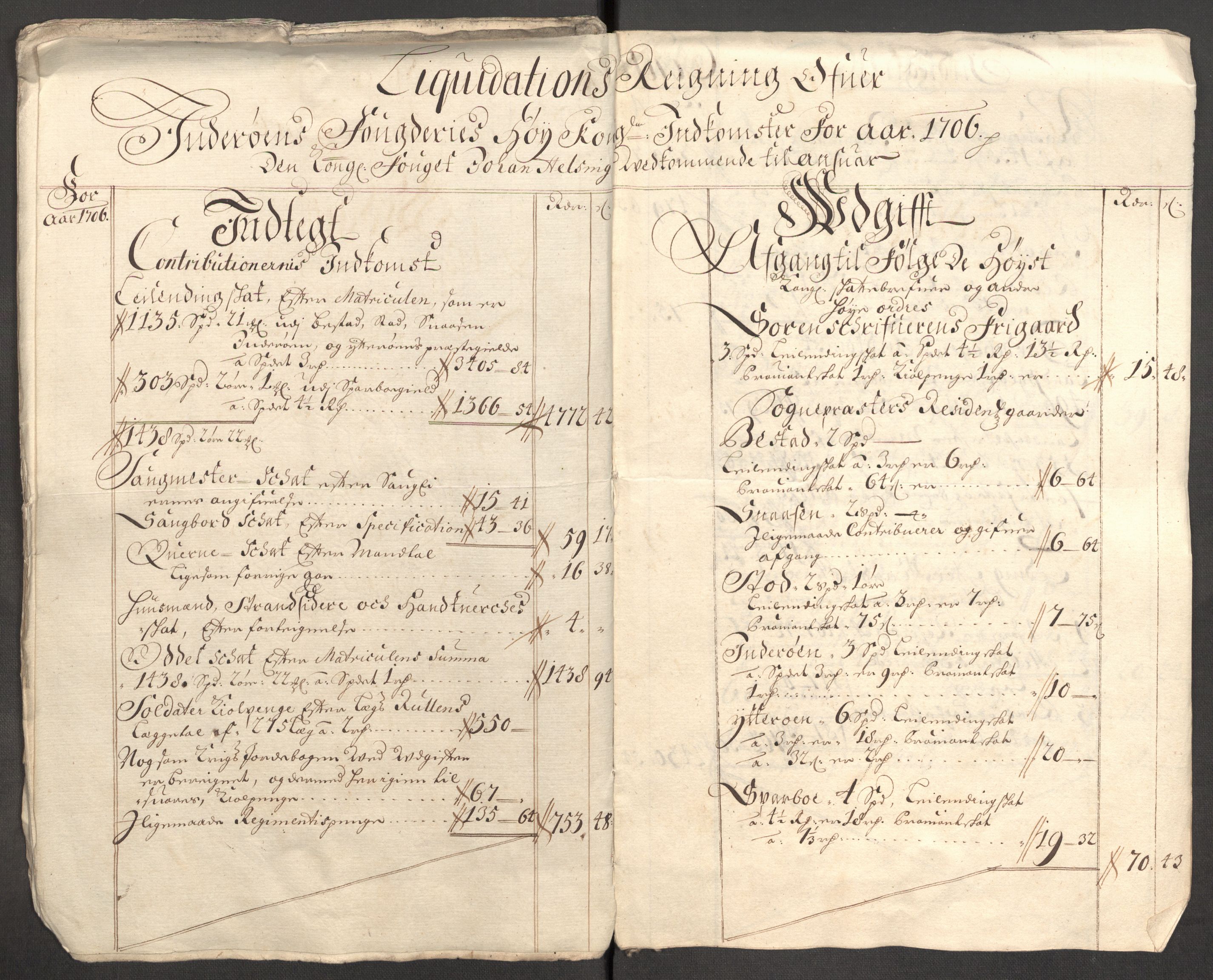 Rentekammeret inntil 1814, Reviderte regnskaper, Fogderegnskap, AV/RA-EA-4092/R63/L4315: Fogderegnskap Inderøy, 1706-1707, p. 11
