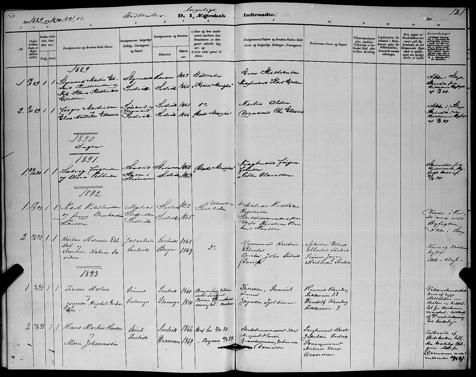 Strømm kirkebøker, AV/SAKO-A-322/G/Gb/L0001: Parish register (copy) no. II 1, 1889-1896, p. 121