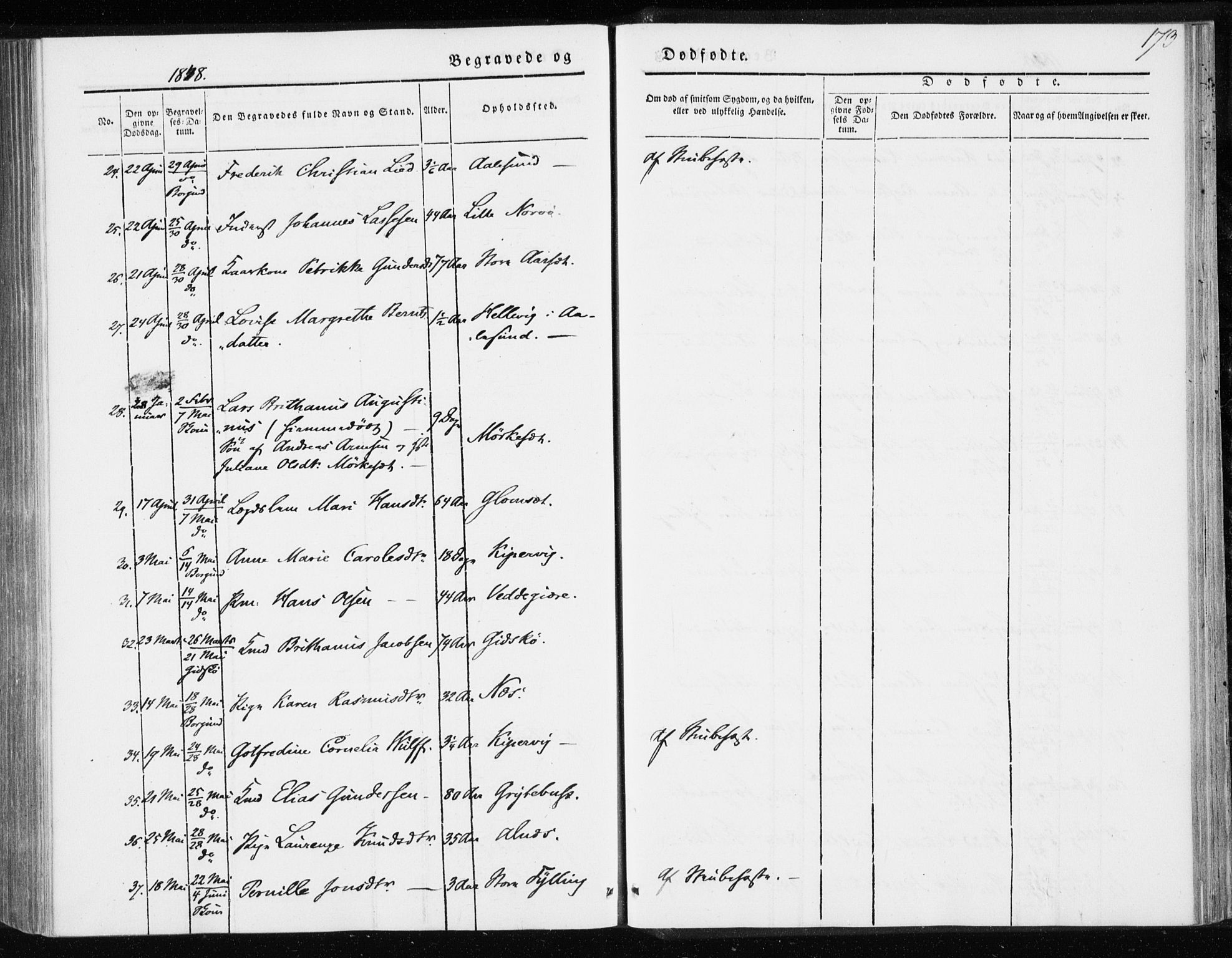 Ministerialprotokoller, klokkerbøker og fødselsregistre - Møre og Romsdal, AV/SAT-A-1454/528/L0415: Curate's parish register no. 528B03, 1843-1852, p. 173