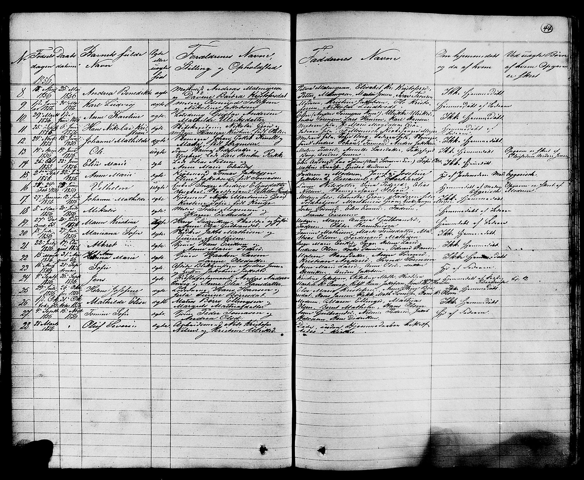 Stavern kirkebøker, AV/SAKO-A-318/G/Ga/L0002: Parish register (copy) no. 2, 1839-1909, p. 44