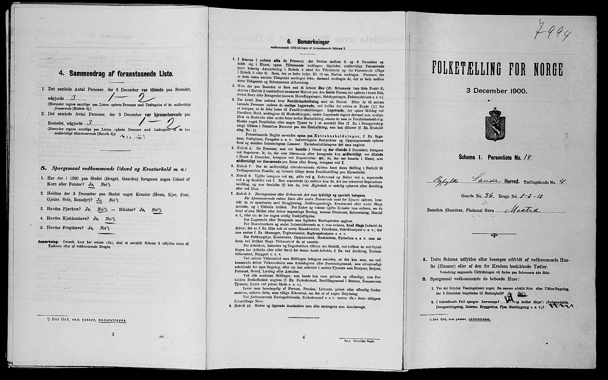 SAST, 1900 census for Sauda, 1900, p. 571