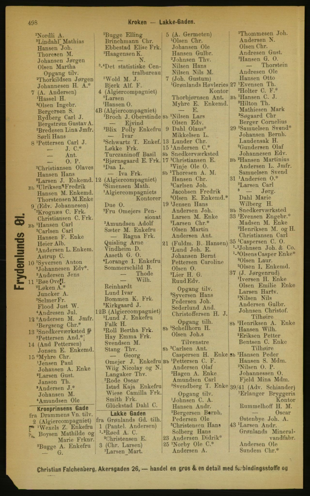 Kristiania/Oslo adressebok, PUBL/-, 1889, p. 498
