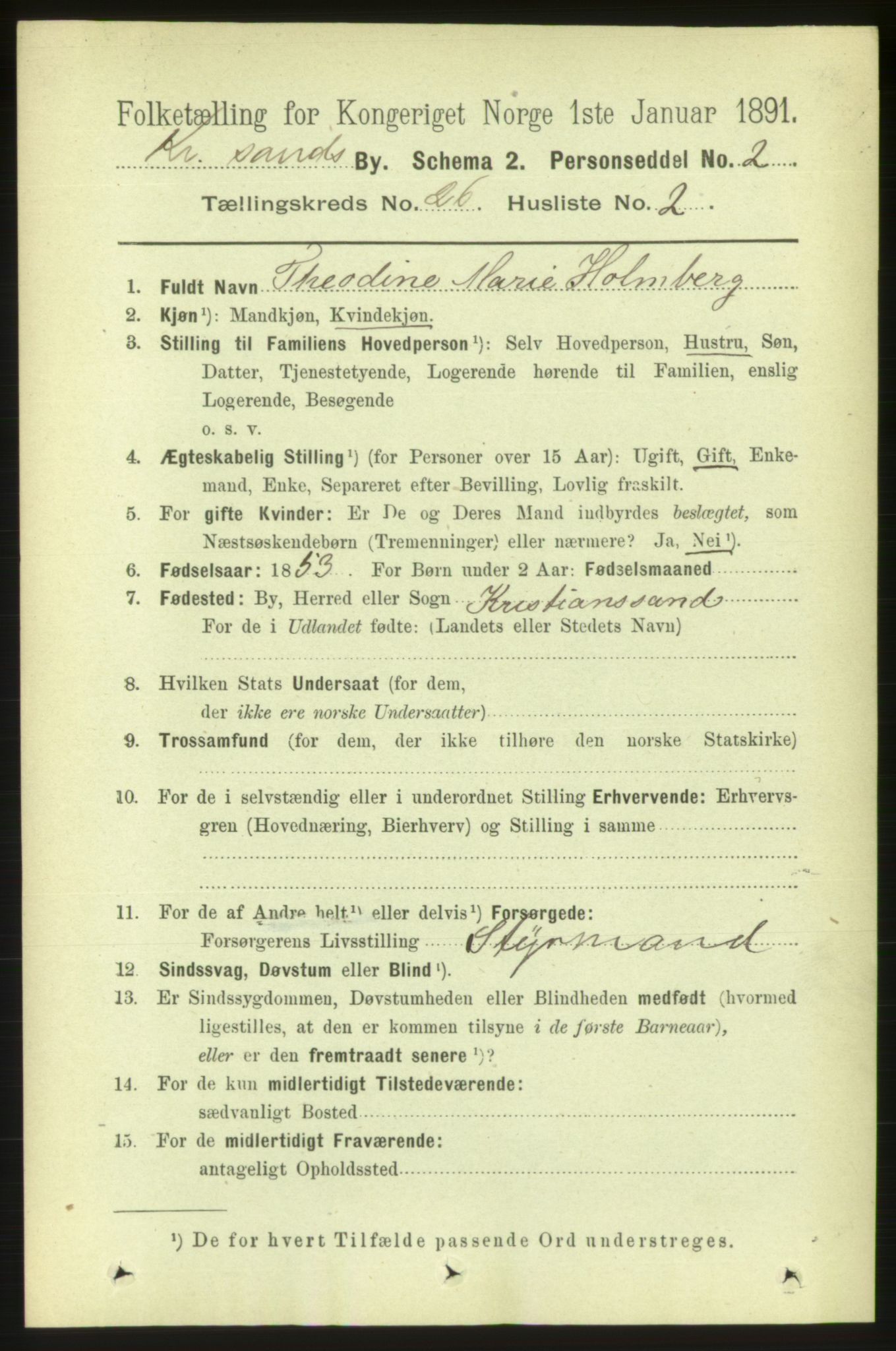 RA, 1891 census for 1001 Kristiansand, 1891, p. 8891