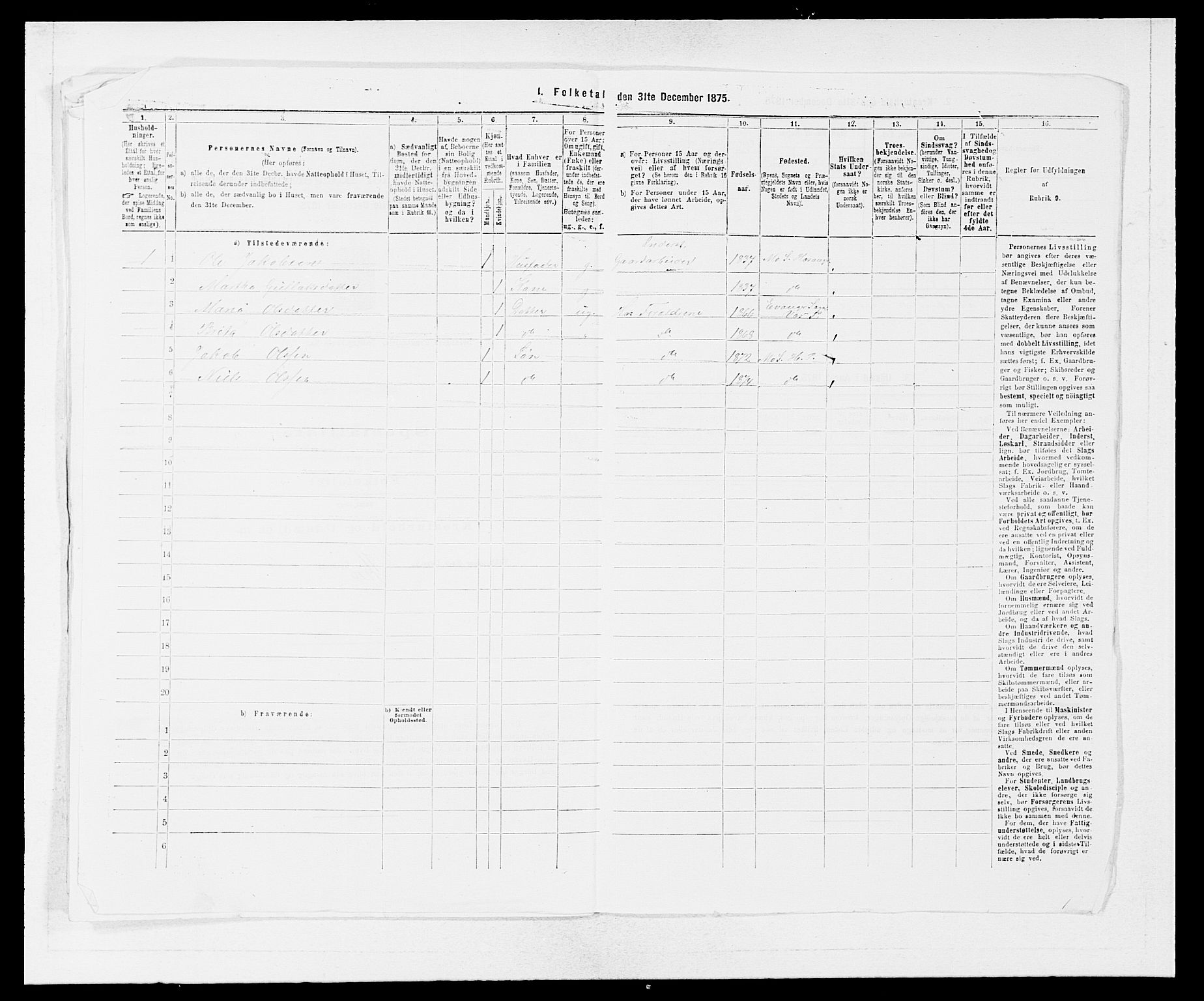 SAB, 1875 census for 1253P Hosanger, 1875, p. 654