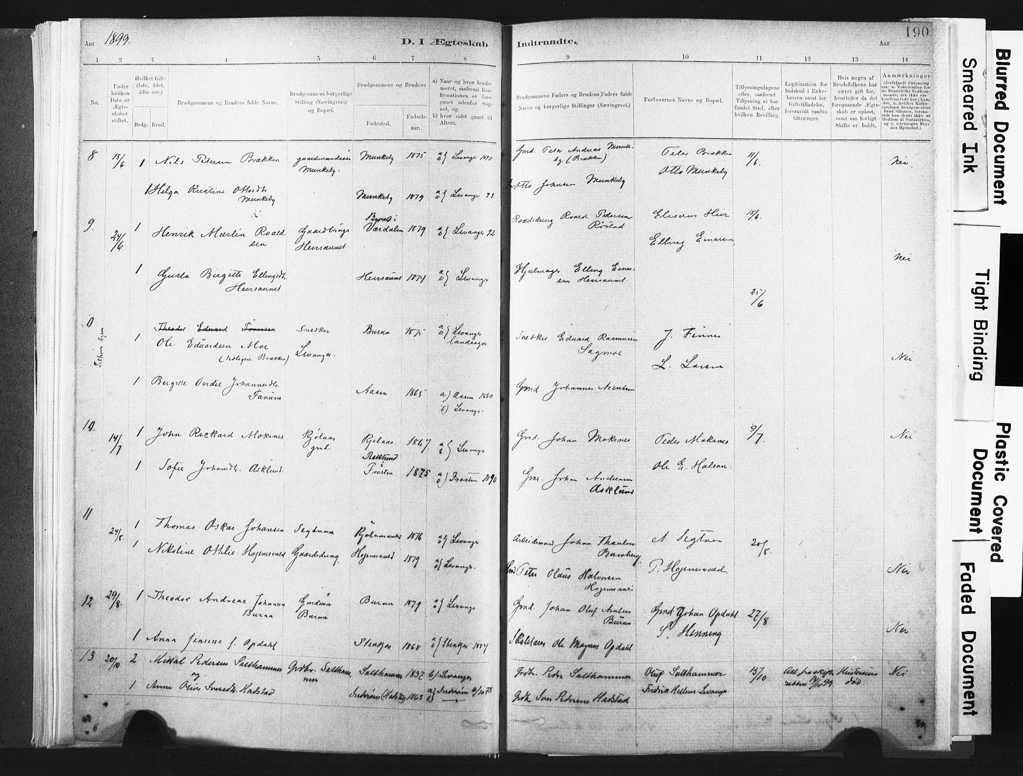 Ministerialprotokoller, klokkerbøker og fødselsregistre - Nord-Trøndelag, SAT/A-1458/721/L0207: Parish register (official) no. 721A02, 1880-1911, p. 190