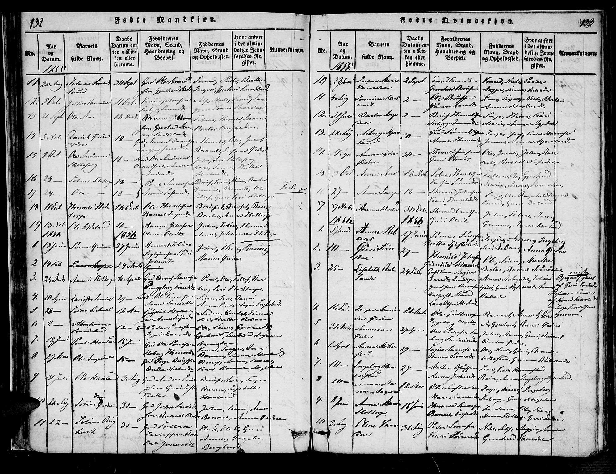 Bjelland sokneprestkontor, SAK/1111-0005/F/Fa/Fac/L0001: Parish register (official) no. A 1, 1815-1866, p. 132-133