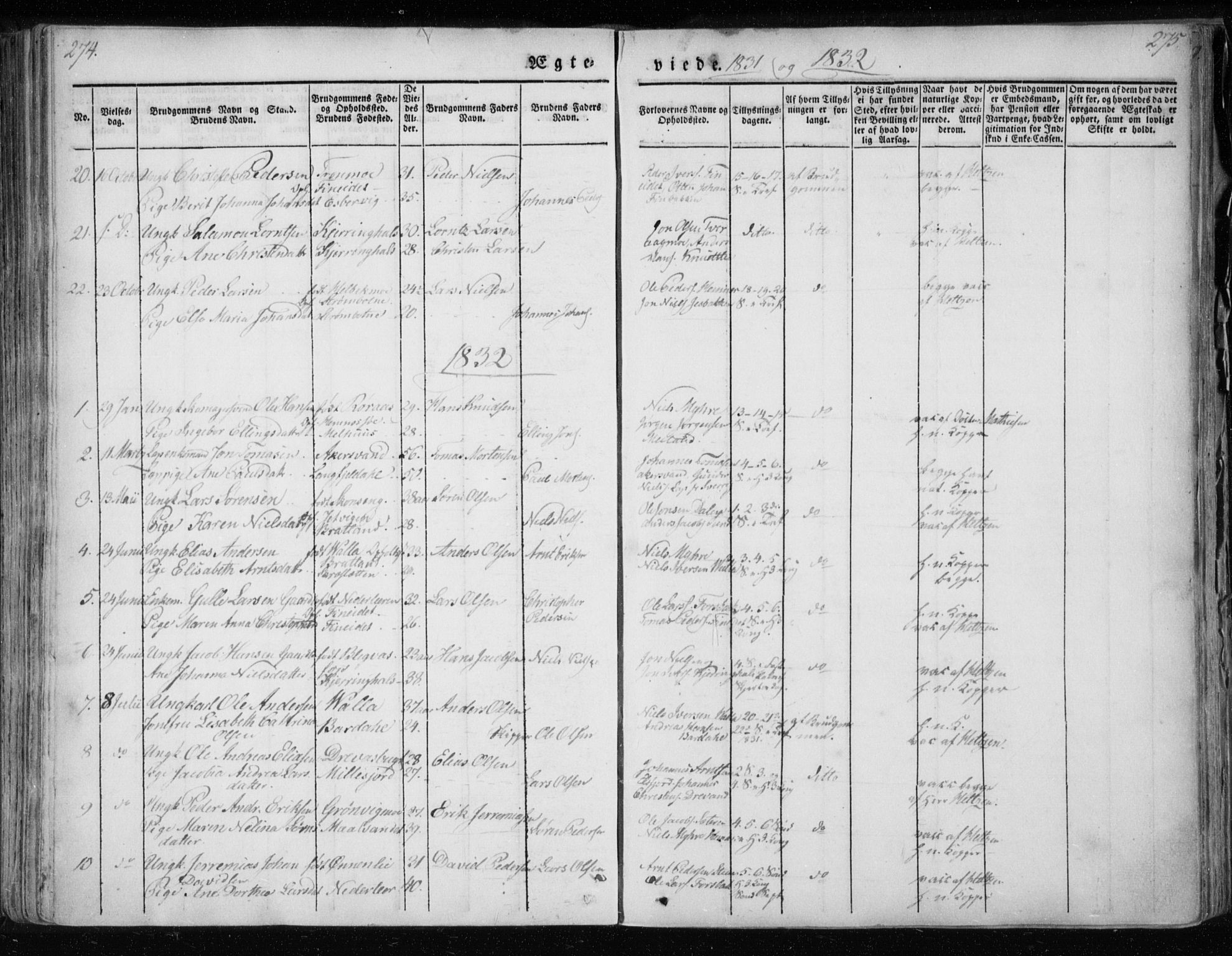 Ministerialprotokoller, klokkerbøker og fødselsregistre - Nordland, SAT/A-1459/825/L0354: Parish register (official) no. 825A08, 1826-1841, p. 274-275