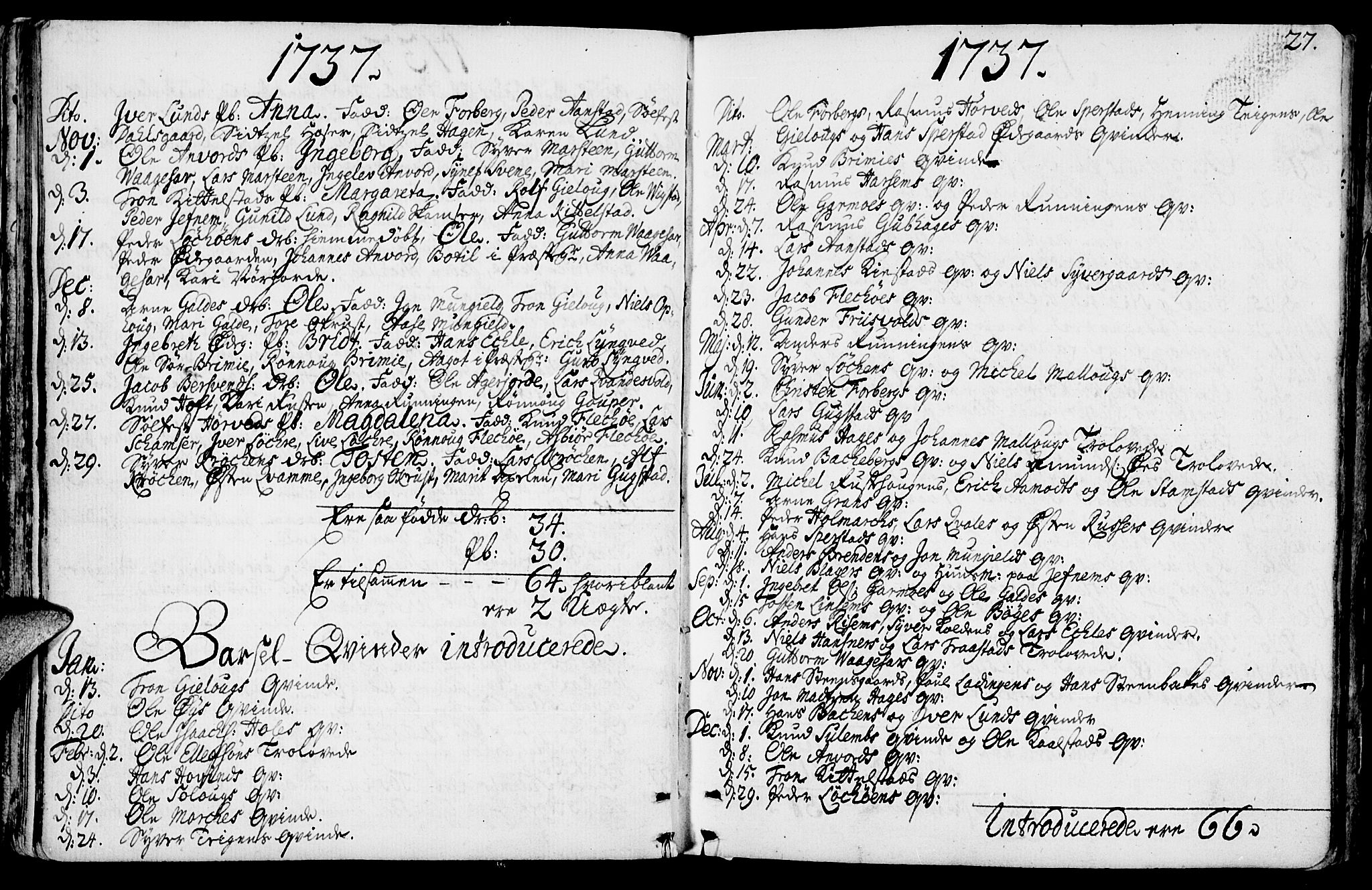Lom prestekontor, SAH/PREST-070/K/L0001: Parish register (official) no. 1, 1733-1748, p. 27