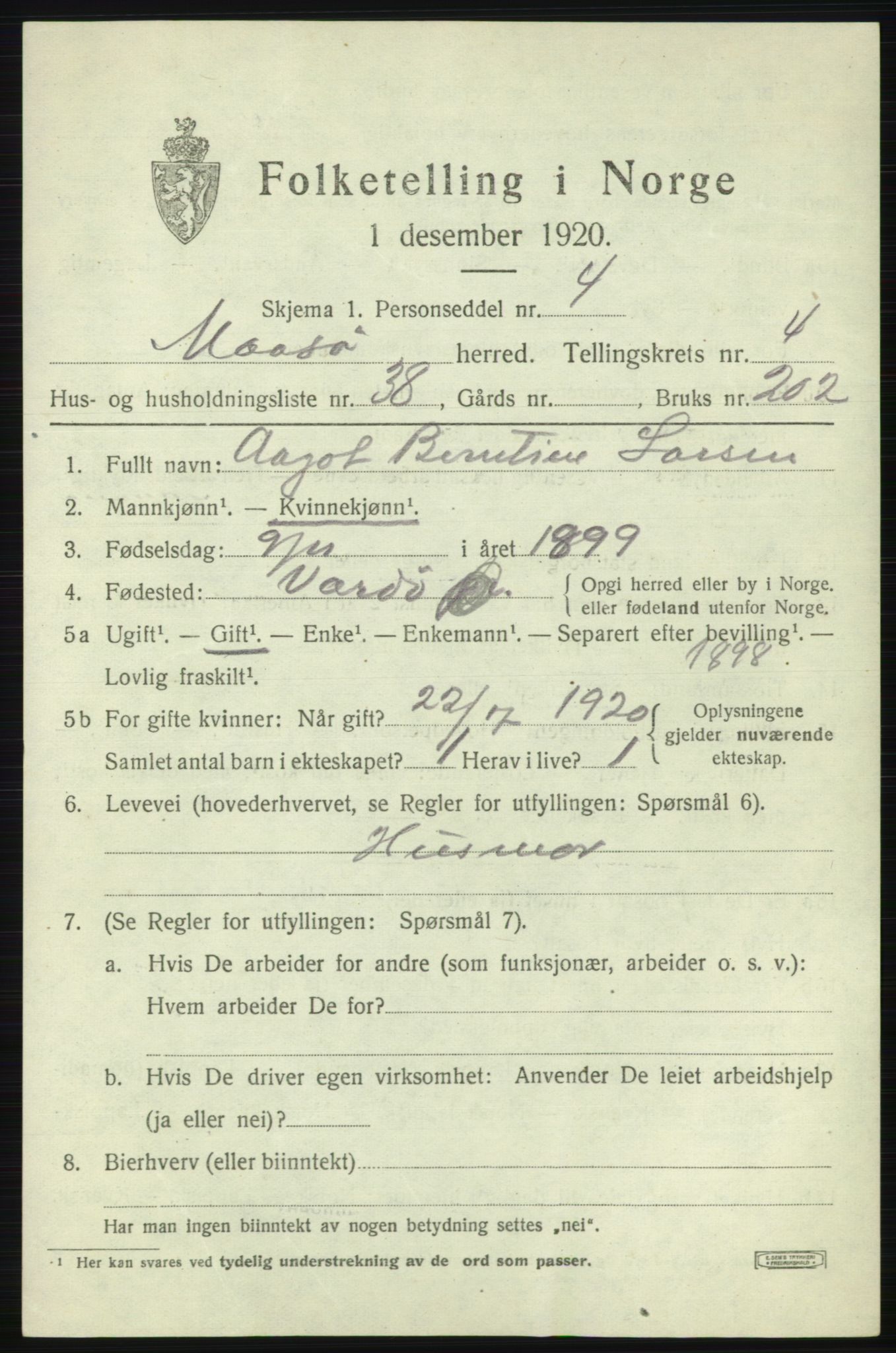 SATØ, 1920 census for Måsøy, 1920, p. 2258