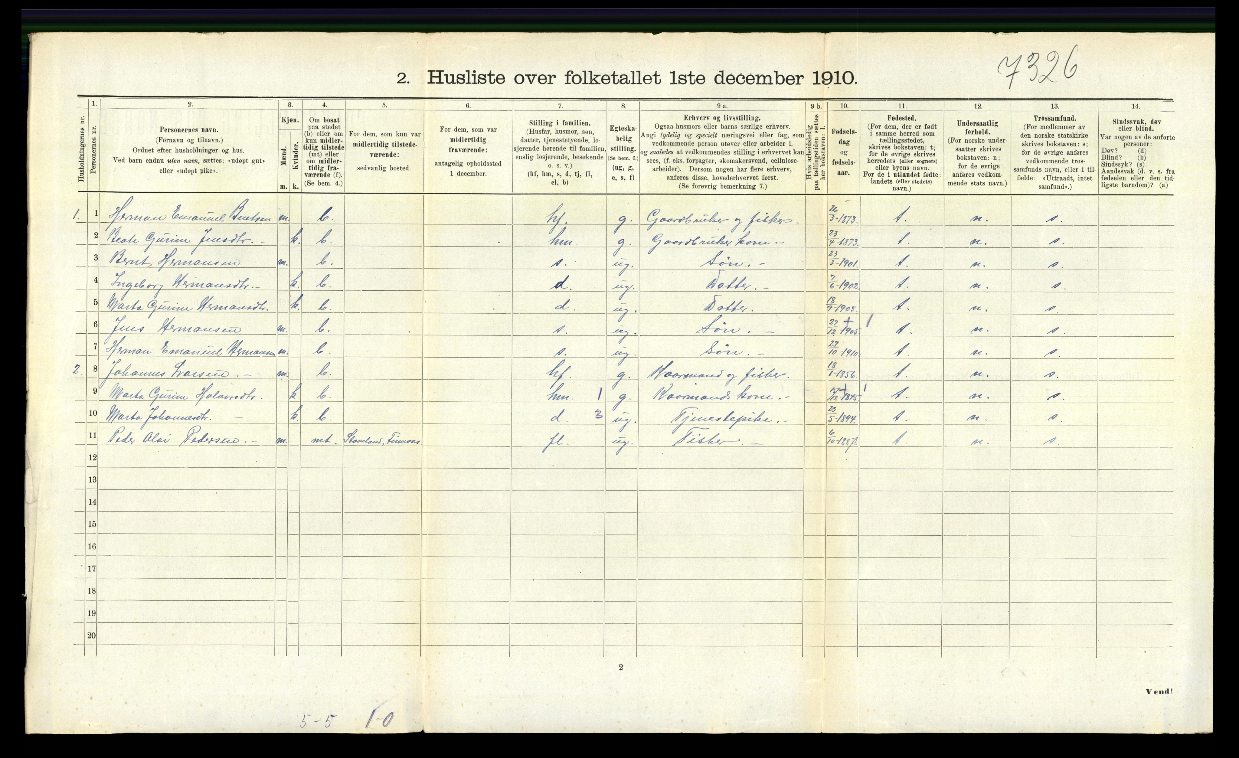 RA, 1910 census for Finnås, 1910, p. 499