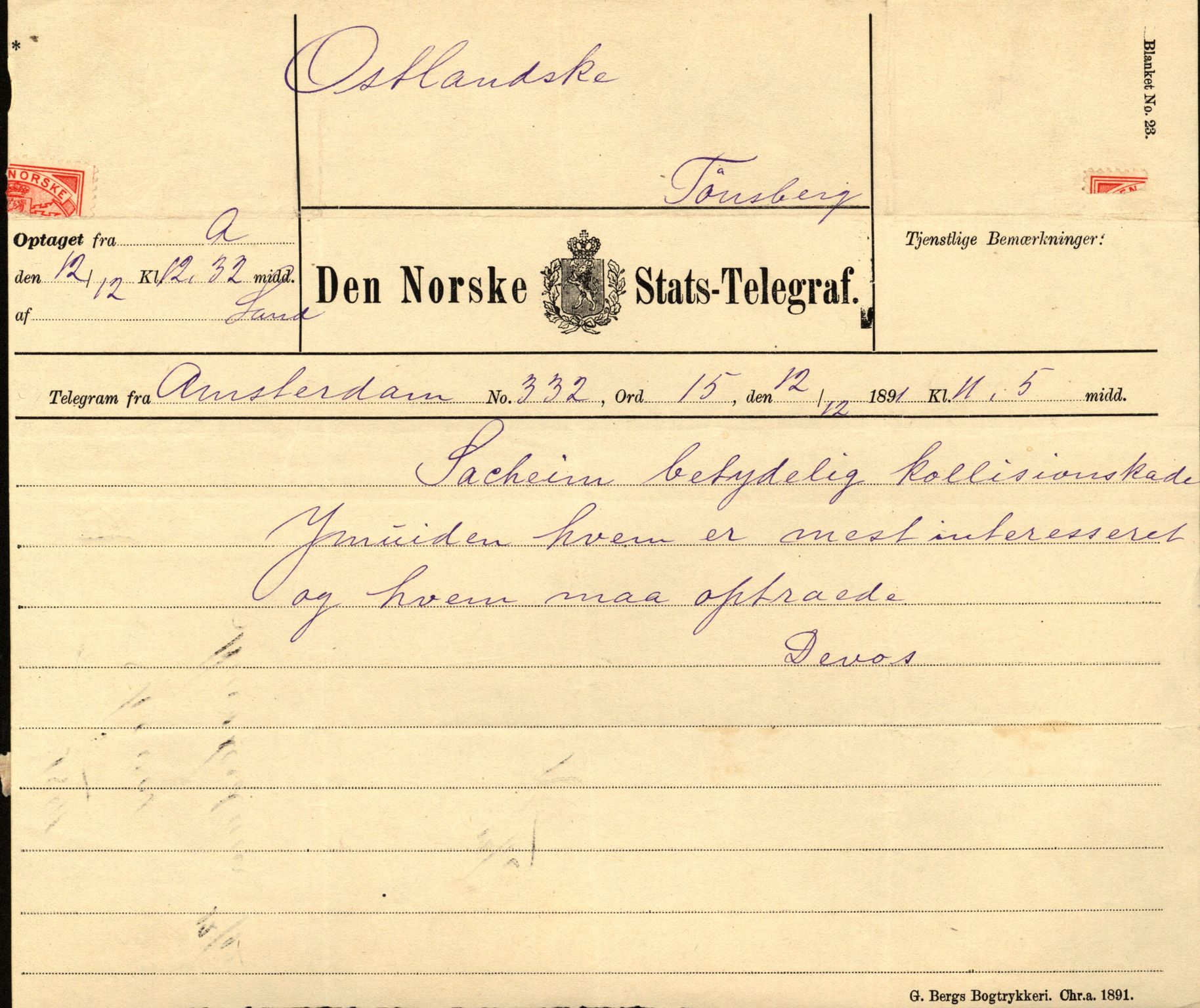 Pa 63 - Østlandske skibsassuranceforening, VEMU/A-1079/G/Ga/L0027/0013: Havaridokumenter / Sylphiden, Stærk, Sacheim, Tagal, Victoria, 1890-1891, p. 23