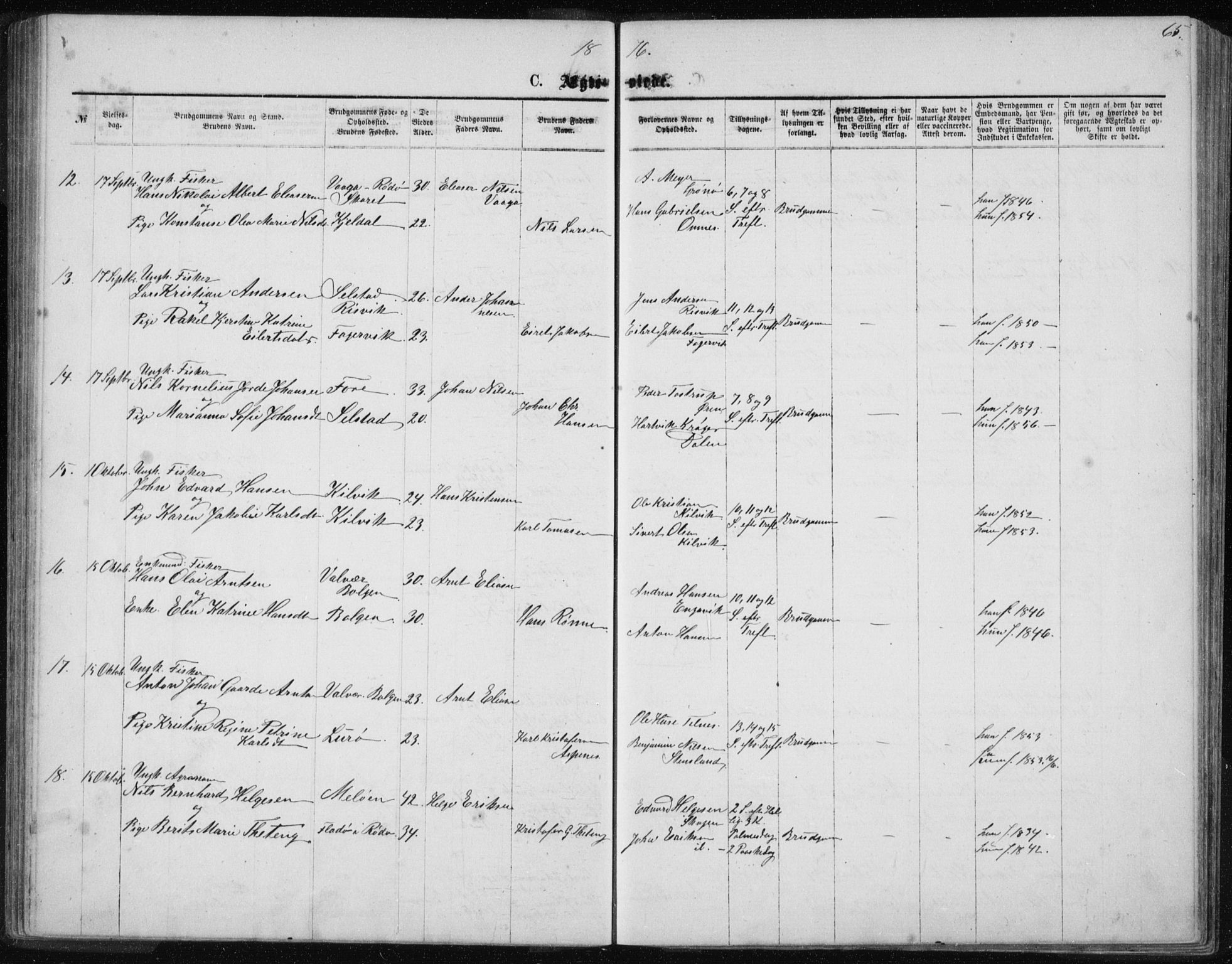 Ministerialprotokoller, klokkerbøker og fødselsregistre - Nordland, AV/SAT-A-1459/843/L0635: Parish register (copy) no. 843C04, 1872-1887, p. 65