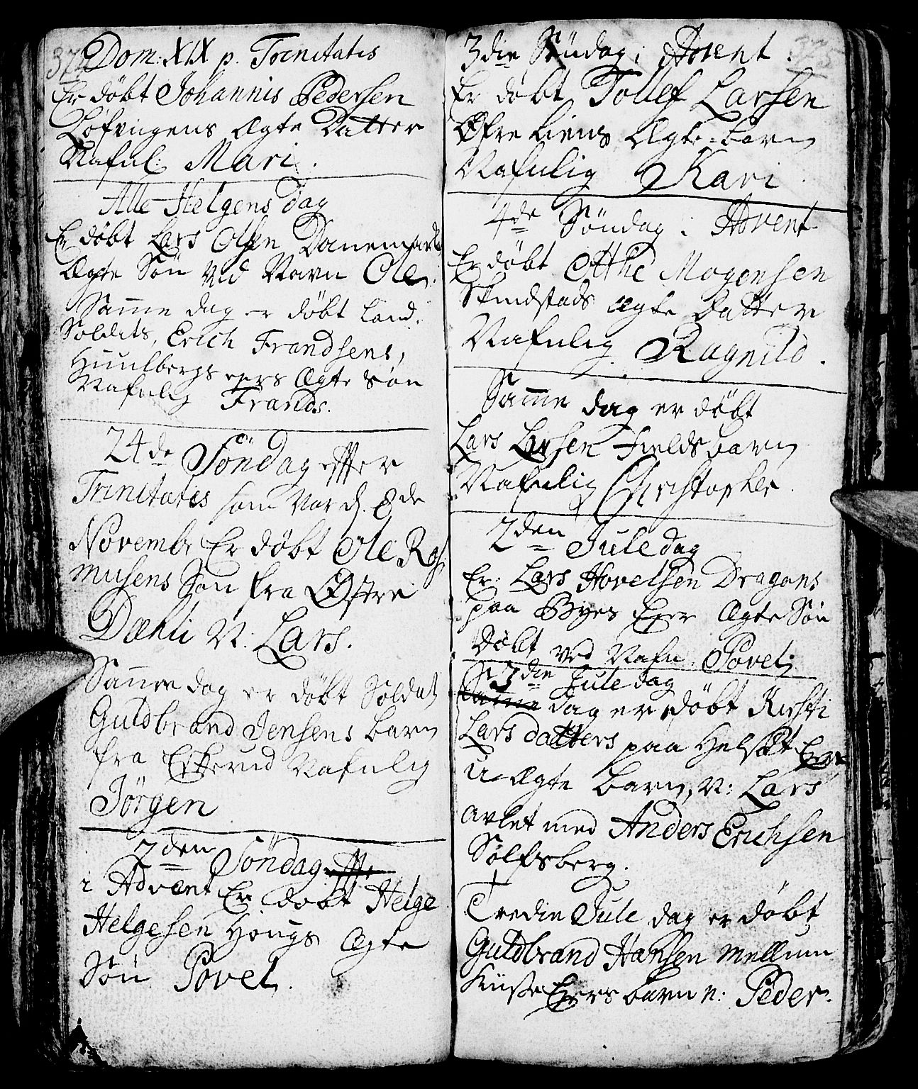 Nes prestekontor, Hedmark, AV/SAH-PREST-020/L/La/L0001: Parish register (copy) no. 1, 1663-1784, p. 374-375