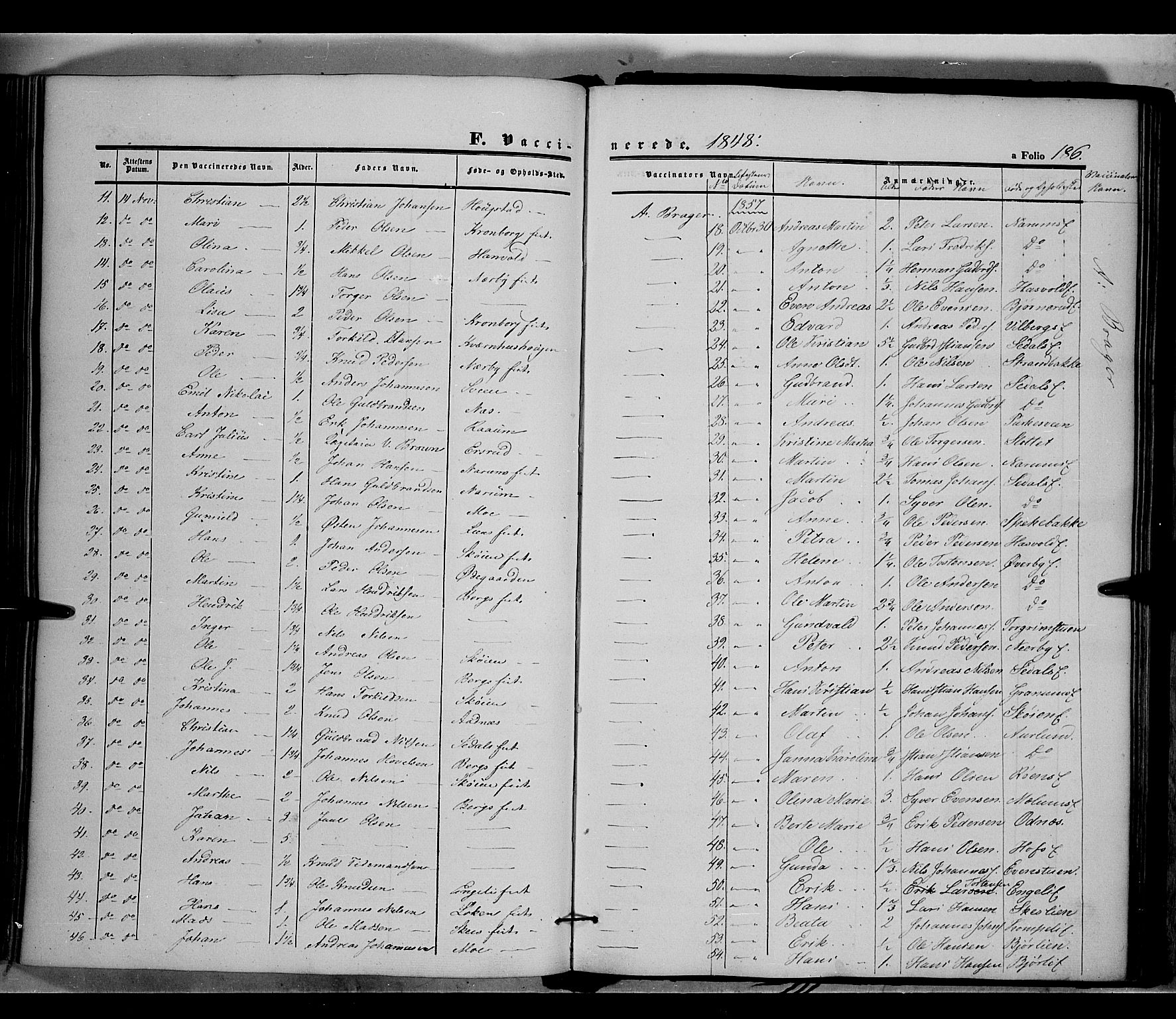 Land prestekontor, SAH/PREST-120/H/Ha/Haa/L0009: Parish register (official) no. 9, 1847-1859, p. 186