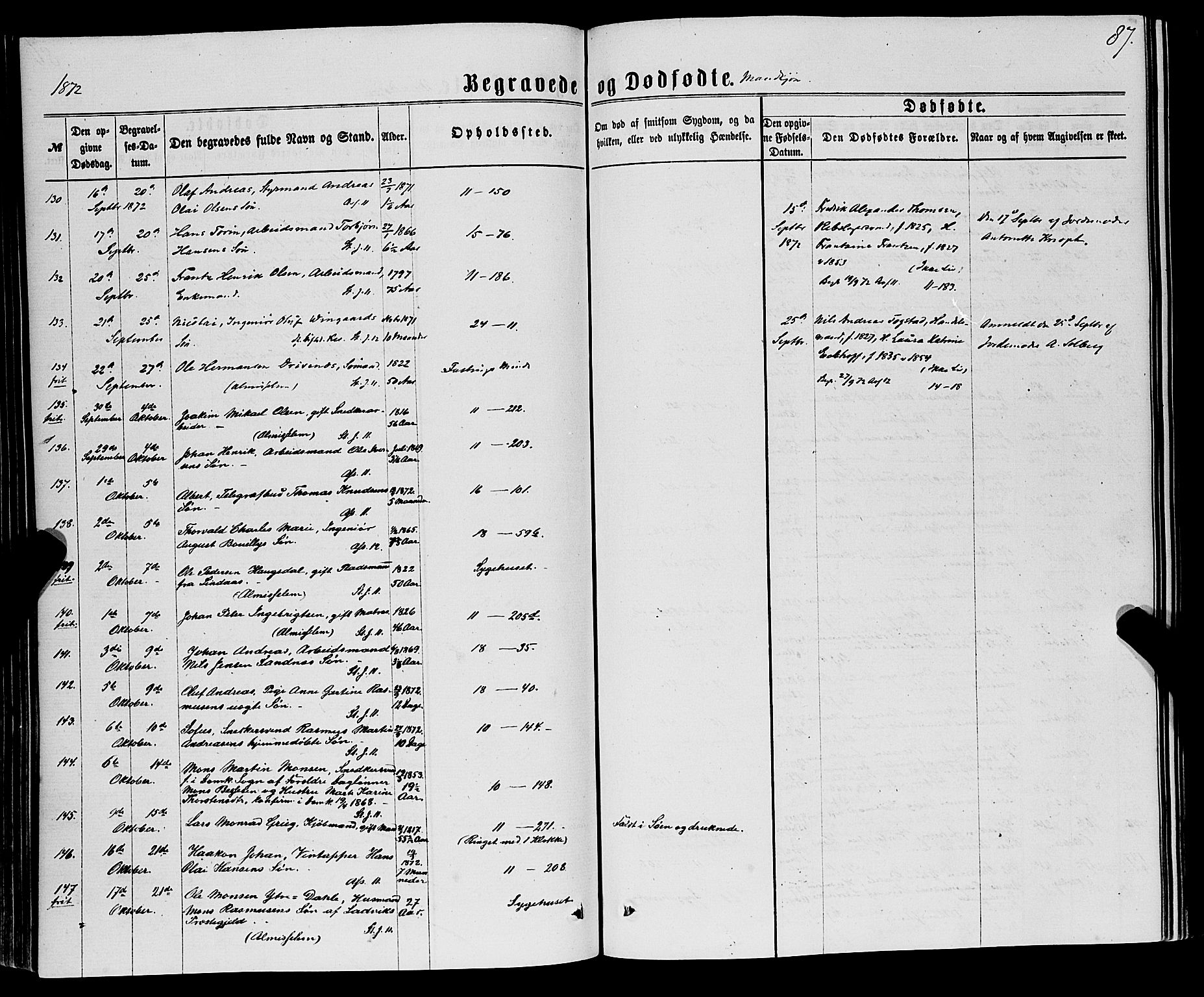 Domkirken sokneprestembete, AV/SAB-A-74801/H/Haa/L0042: Parish register (official) no. E 3, 1863-1876, p. 87