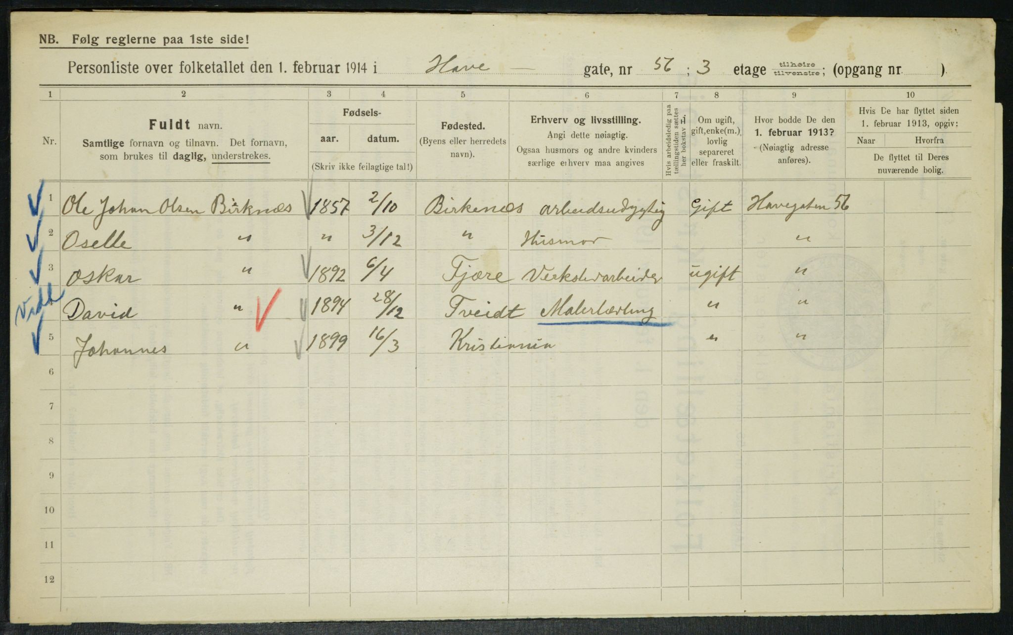 OBA, Municipal Census 1914 for Kristiania, 1914, p. 34064