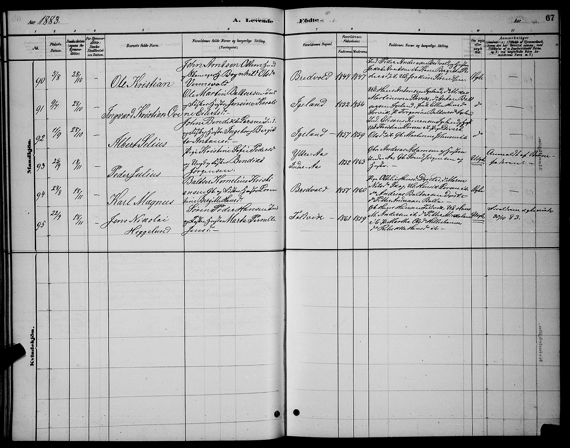 Ibestad sokneprestembete, SATØ/S-0077/H/Ha/Hab/L0007klokker: Parish register (copy) no. 7, 1879-1889, p. 67