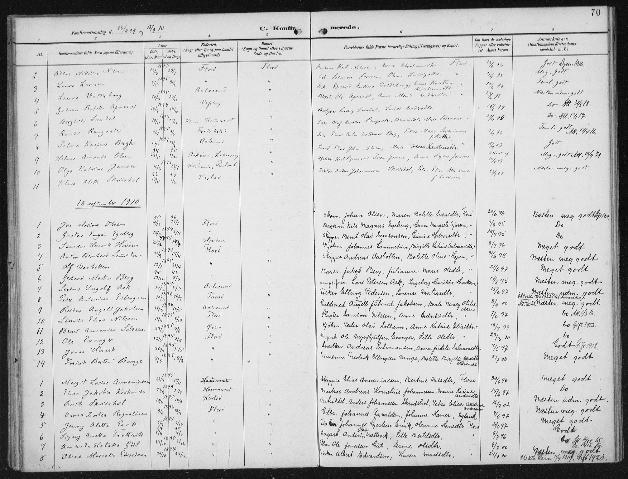 Kinn sokneprestembete, AV/SAB-A-80801/H/Haa/Haac/L0002: Parish register (official) no. C 2, 1895-1916, p. 70