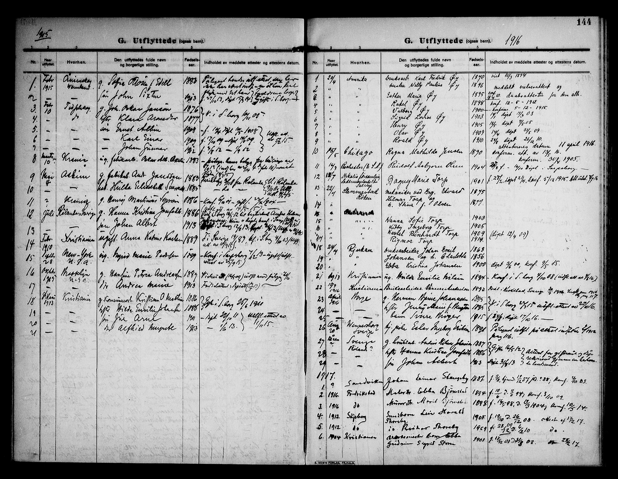 Sarpsborg prestekontor Kirkebøker, AV/SAO-A-2006/F/Fa/L0007: Parish register (official) no. 7, 1910-1918, p. 144