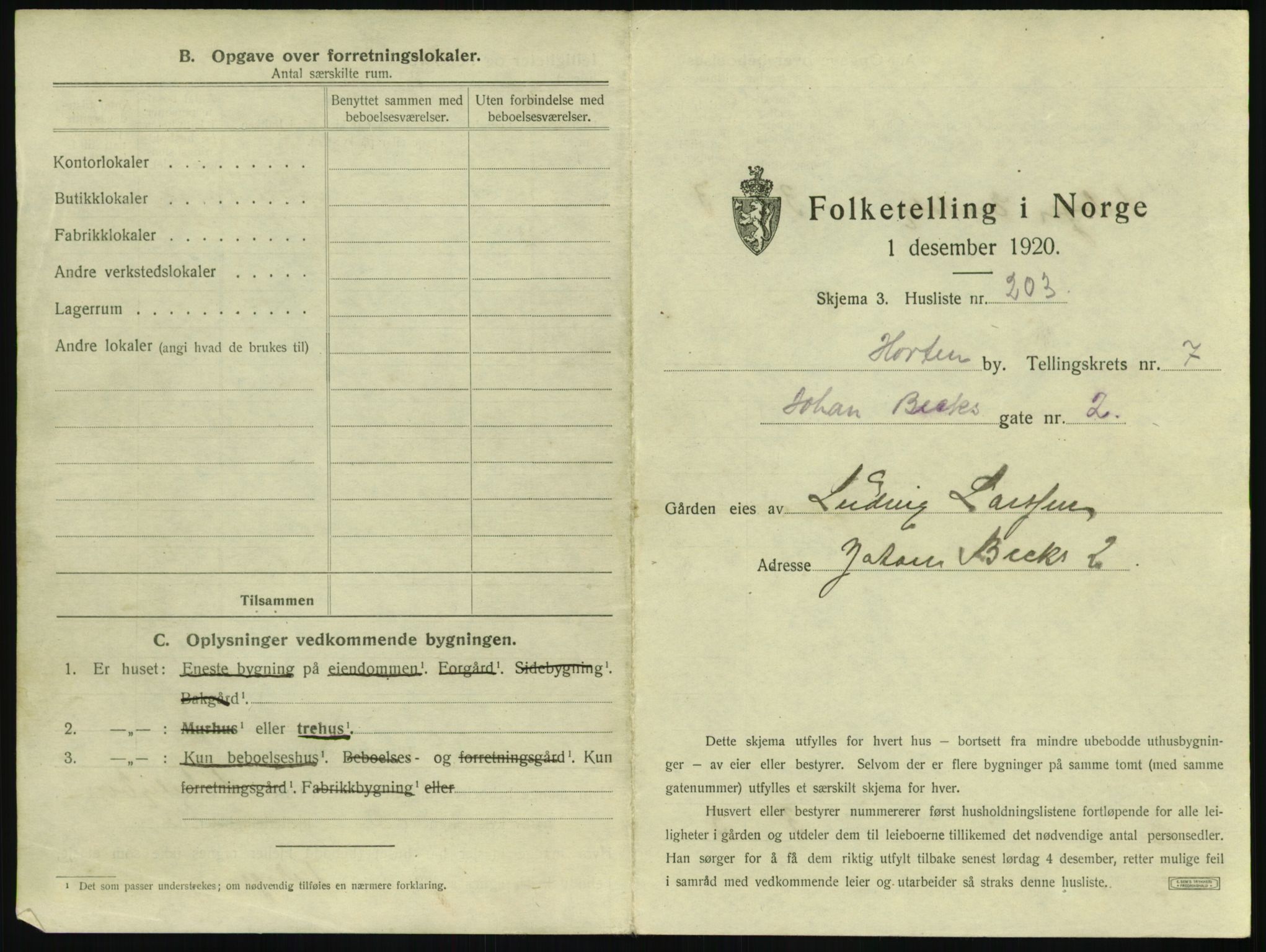 SAKO, 1920 census for Horten, 1920, p. 2803