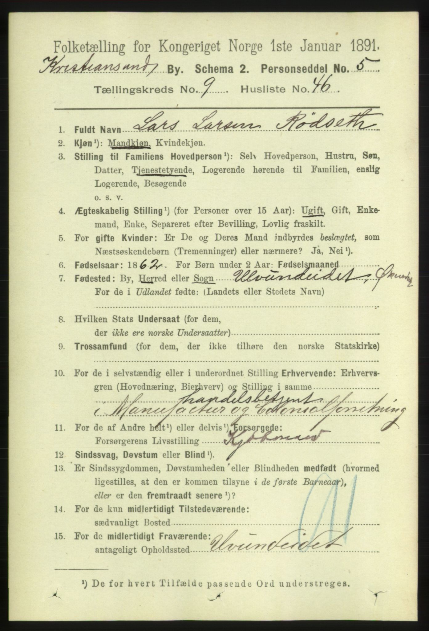 RA, 1891 census for 1503 Kristiansund, 1891, p. 7601