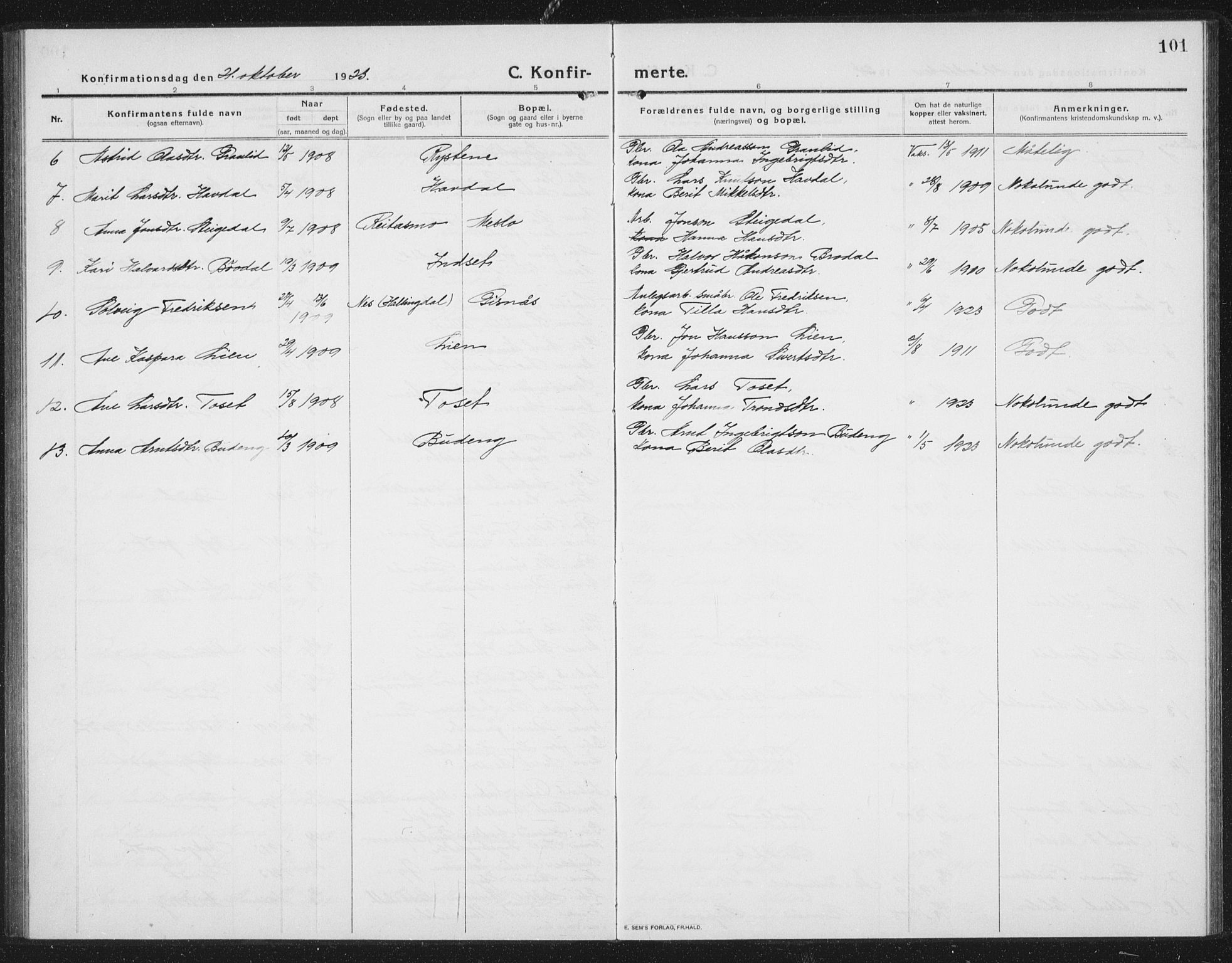 Ministerialprotokoller, klokkerbøker og fødselsregistre - Sør-Trøndelag, SAT/A-1456/675/L0888: Parish register (copy) no. 675C01, 1913-1935, p. 101