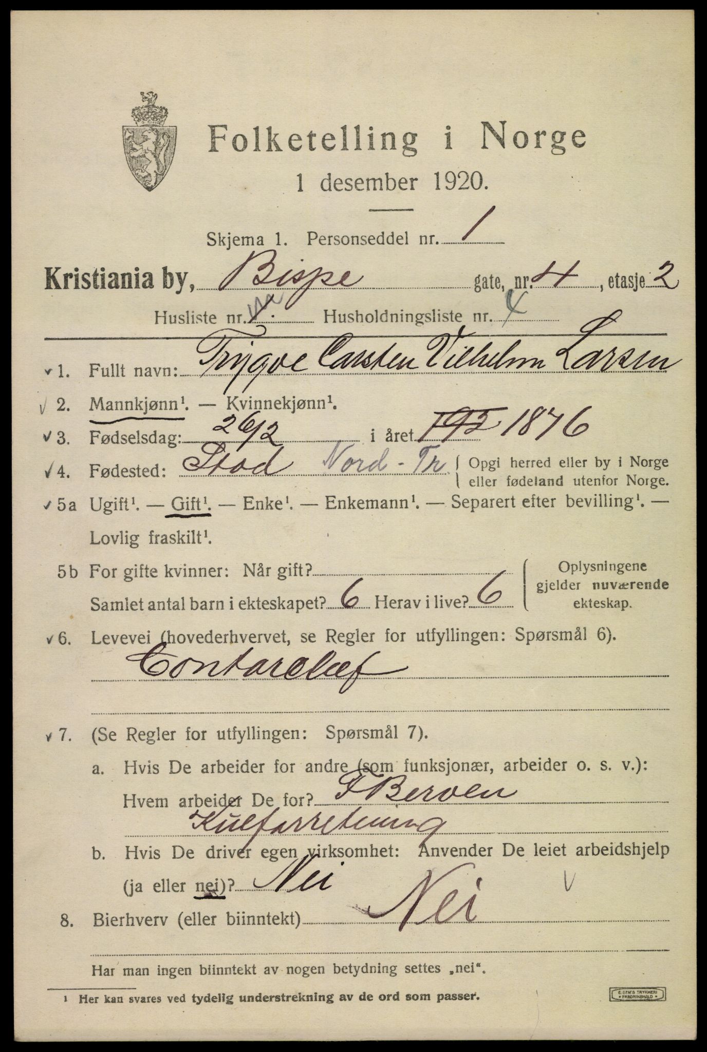SAO, 1920 census for Kristiania, 1920, p. 157061
