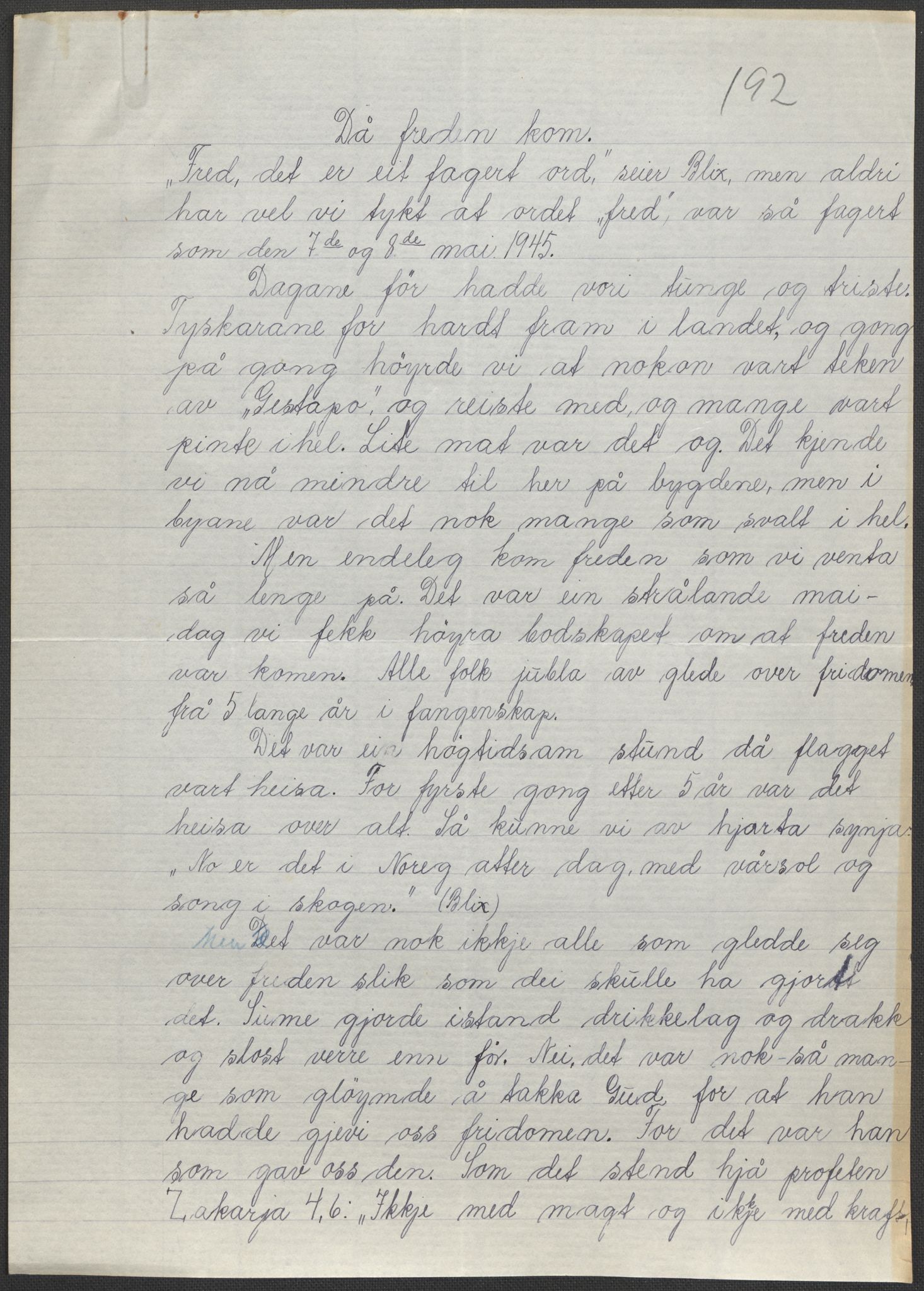 Det norske totalavholdsselskap, RA/PA-0419/E/Eb/L0603: Skolestiler om krigstida (ordnet topografisk etter distrikt og skole), 1946, p. 533