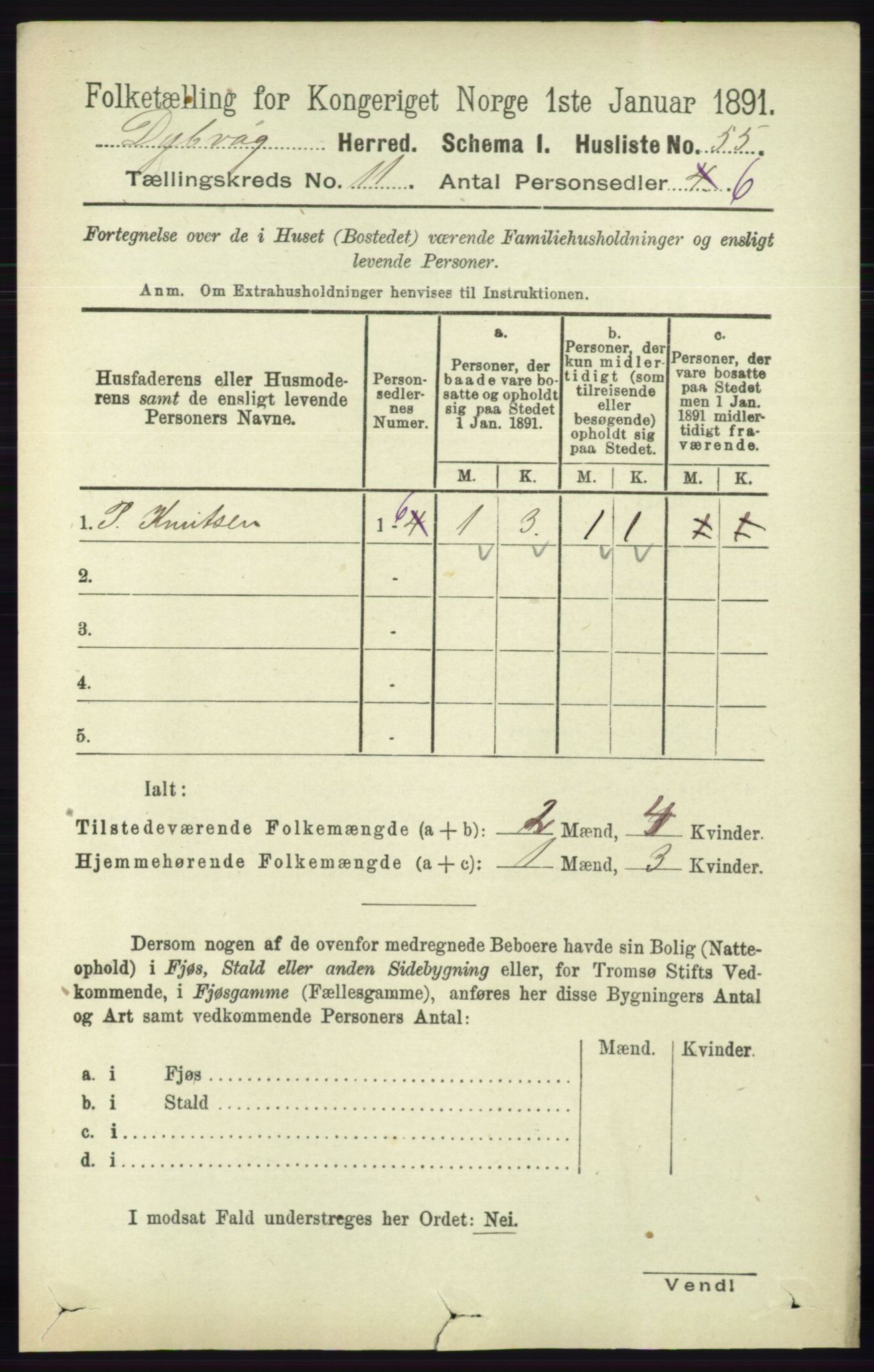 RA, 1891 census for 0915 Dypvåg, 1891, p. 4298