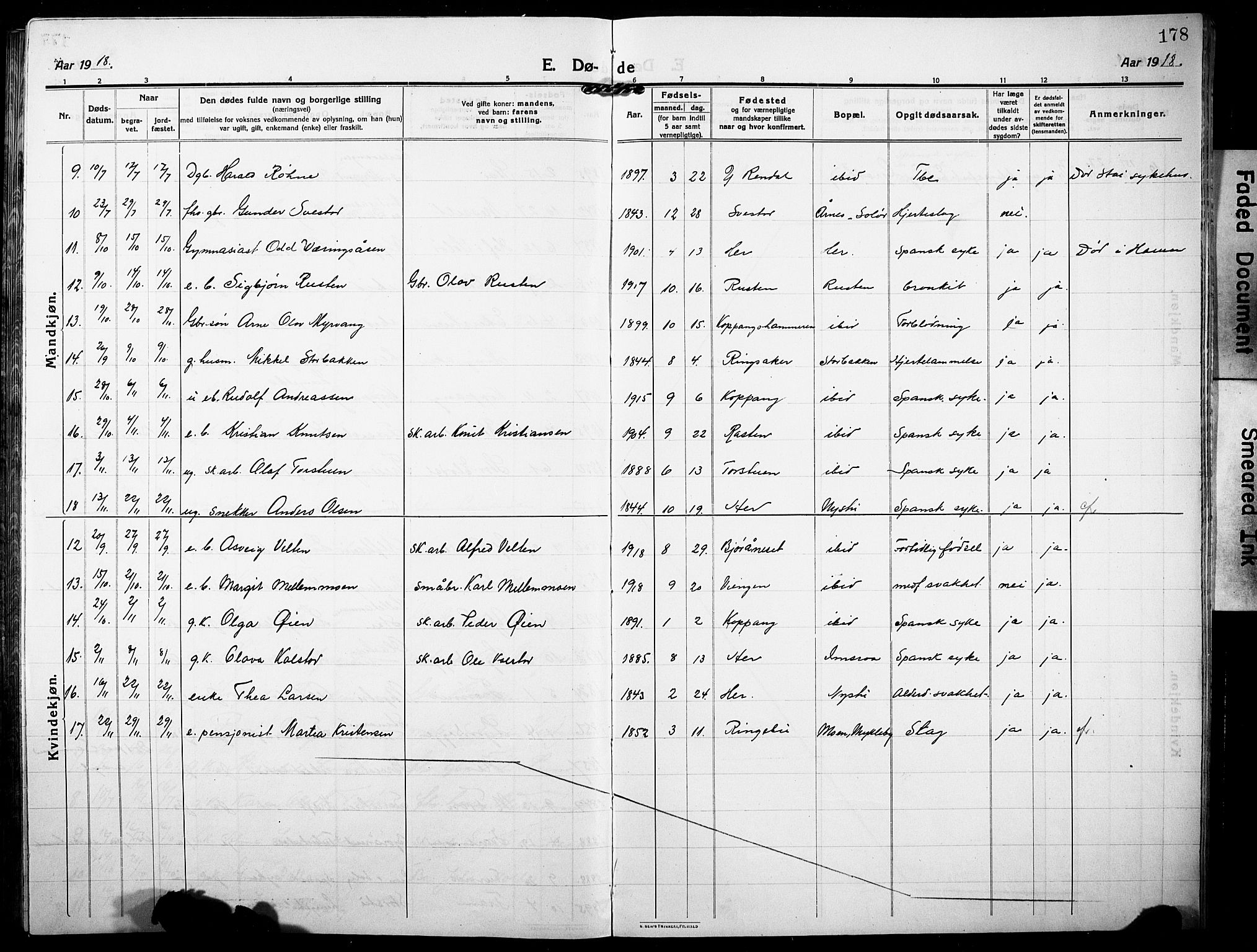 Stor-Elvdal prestekontor, AV/SAH-PREST-052/H/Ha/Hab/L0005: Parish register (copy) no. 5, 1913-1932, p. 178