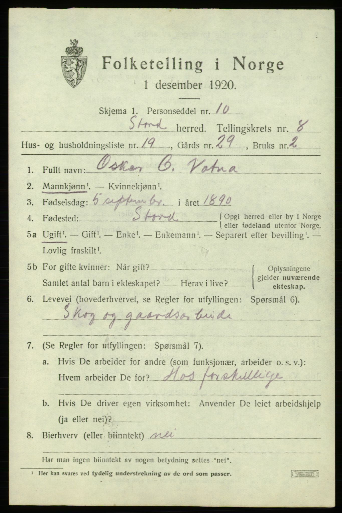 SAB, 1920 census for Stord, 1920, p. 4695