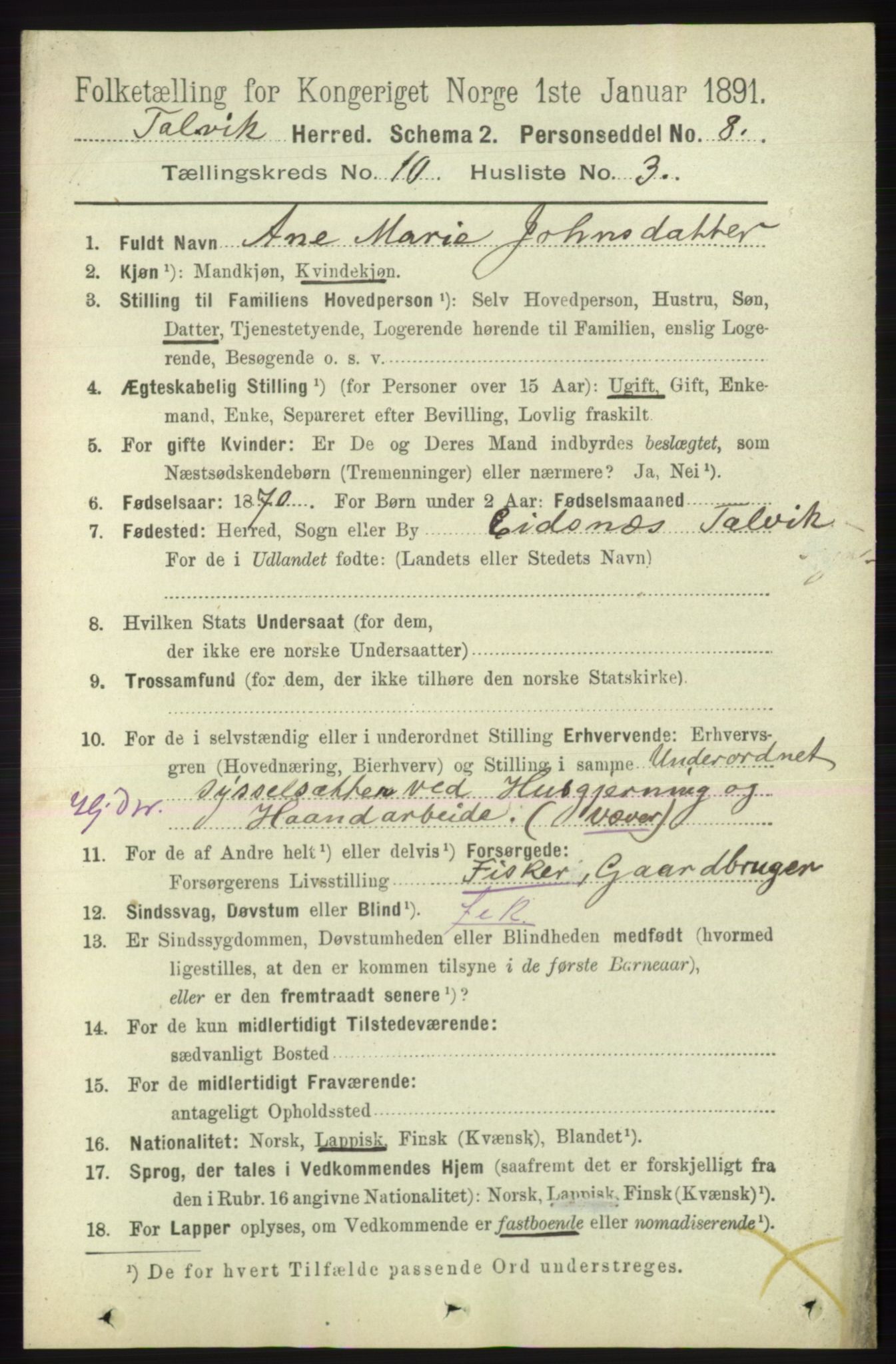 RA, 1891 census for 2013 Talvik, 1891, p. 2353