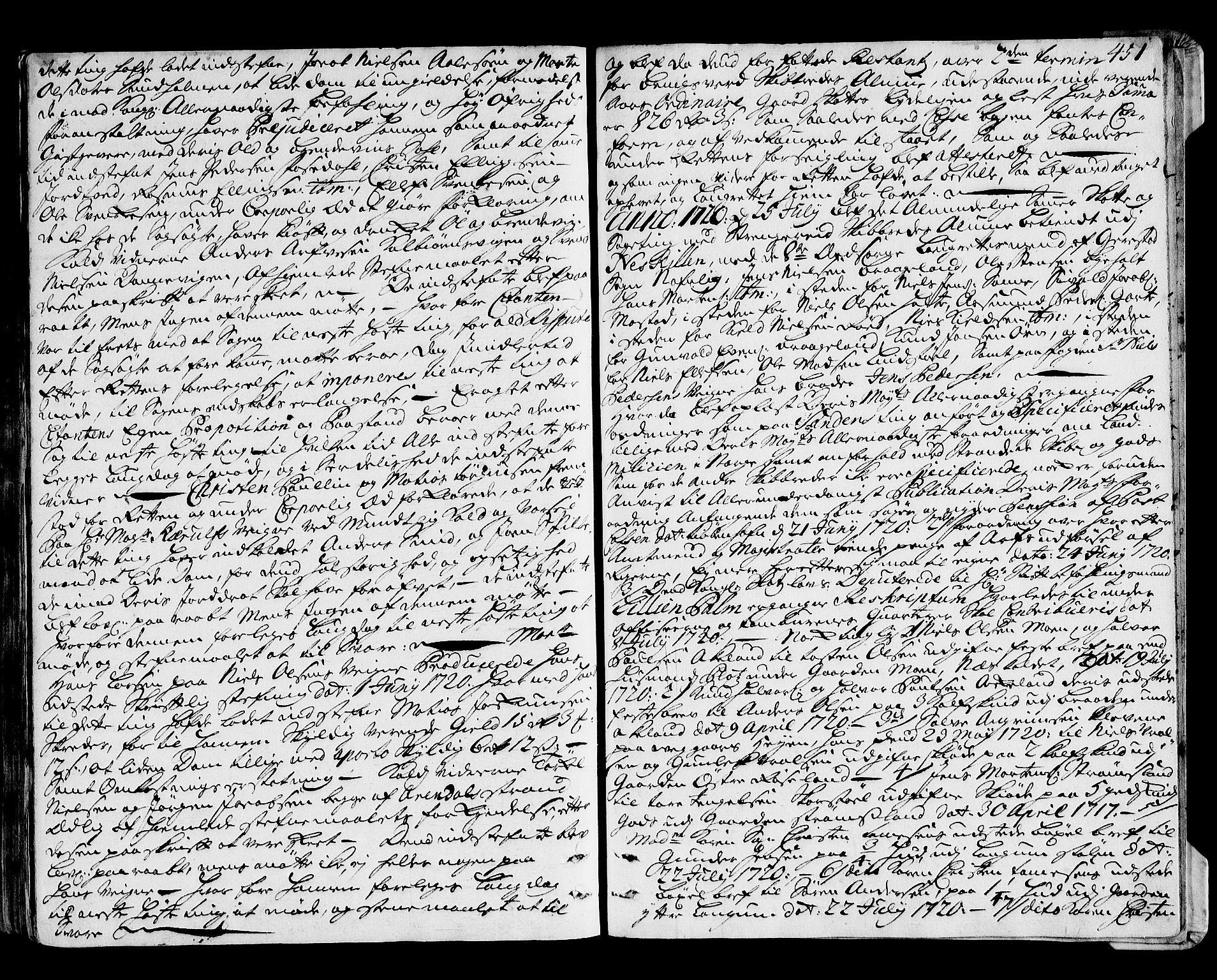 Nedenes sorenskriveri før 1824, SAK/1221-0007/F/Fa/L0018: Tingbok med register nr 13, 1717-1720, p. 450b-451a