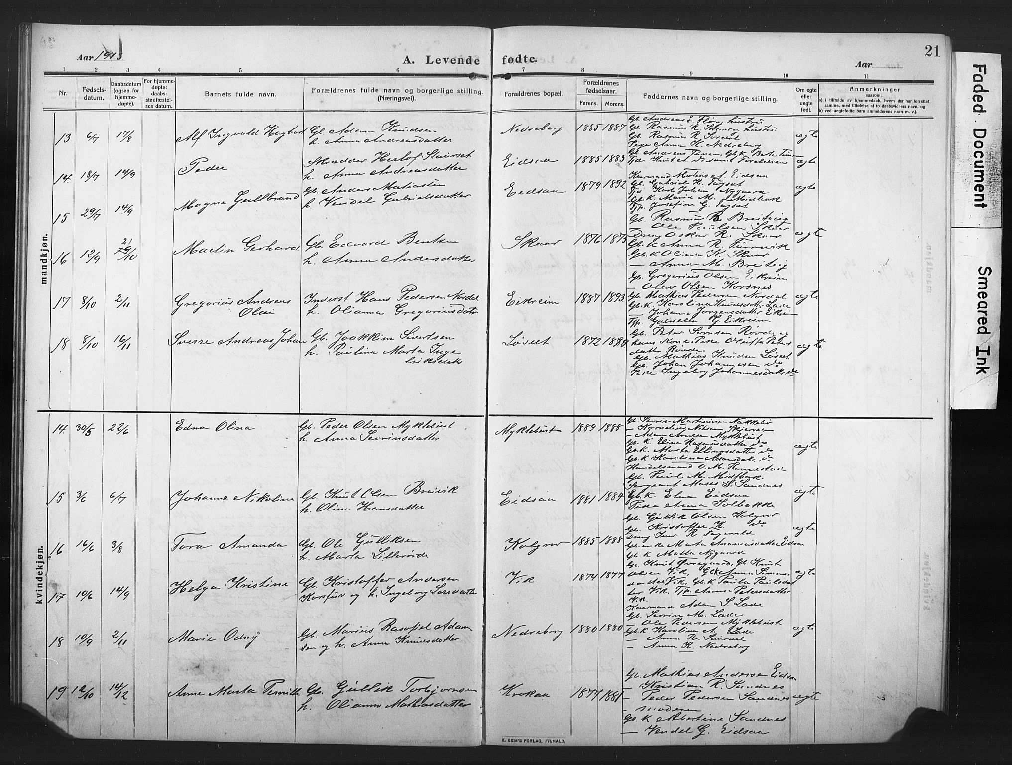 Ministerialprotokoller, klokkerbøker og fødselsregistre - Møre og Romsdal, AV/SAT-A-1454/502/L0028: Parish register (copy) no. 502C02, 1909-1932, p. 21