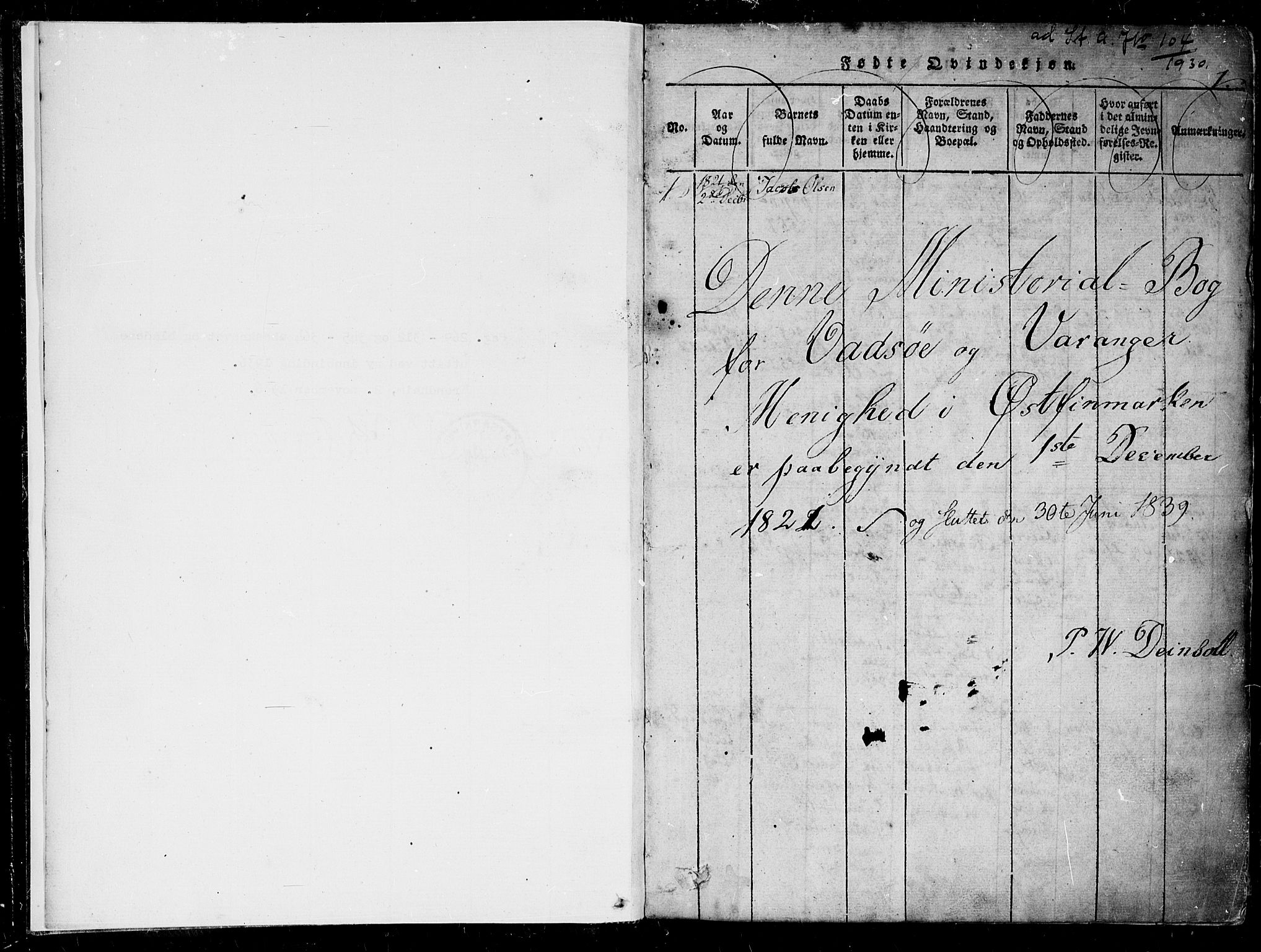Vadsø sokneprestkontor, SATØ/S-1325/H/Ha/L0003kirke: Parish register (official) no. 3 /2, 1821-1839, p. 0-1