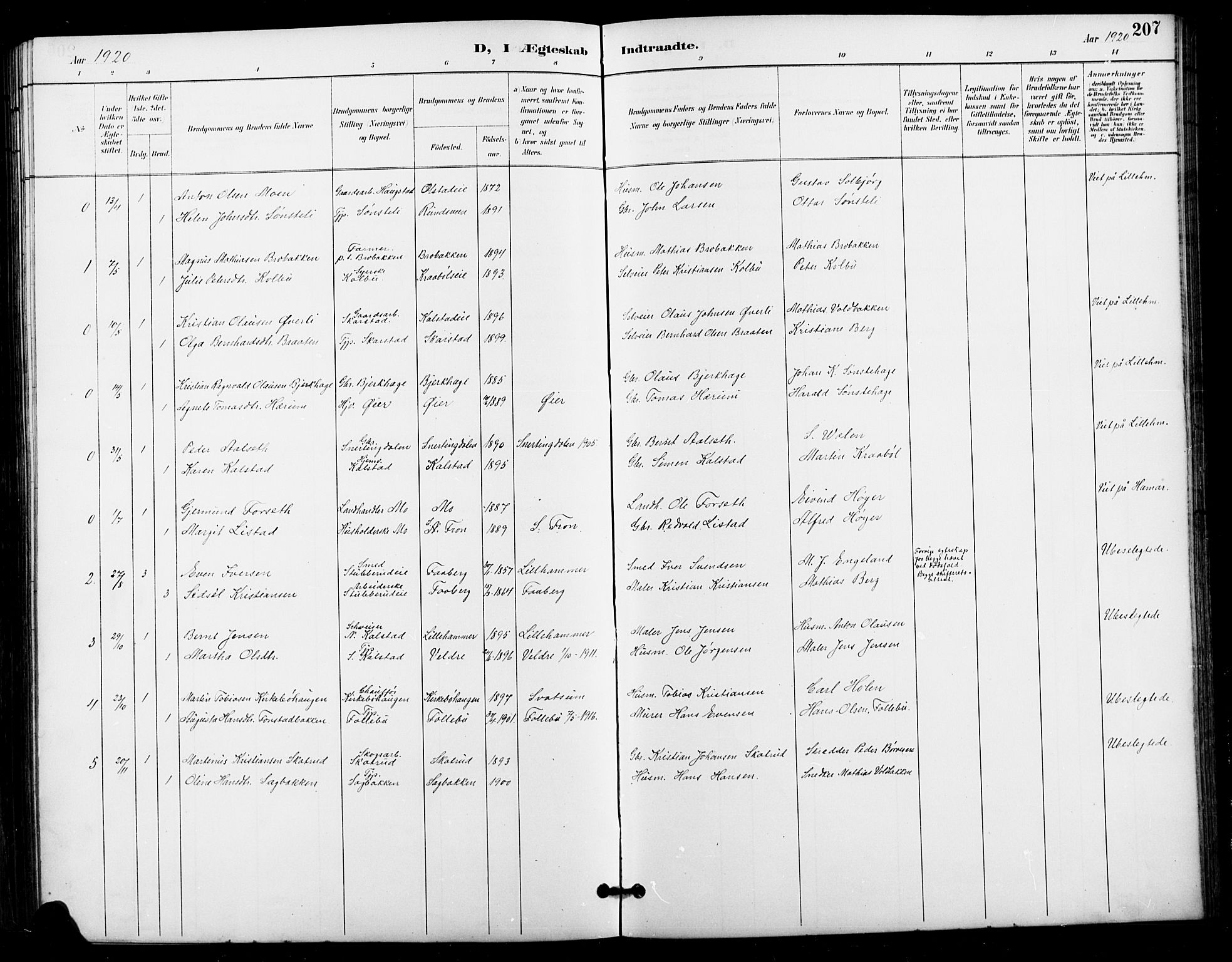 Vestre Gausdal prestekontor, SAH/PREST-094/H/Ha/Hab/L0003: Parish register (copy) no. 3, 1896-1925, p. 207