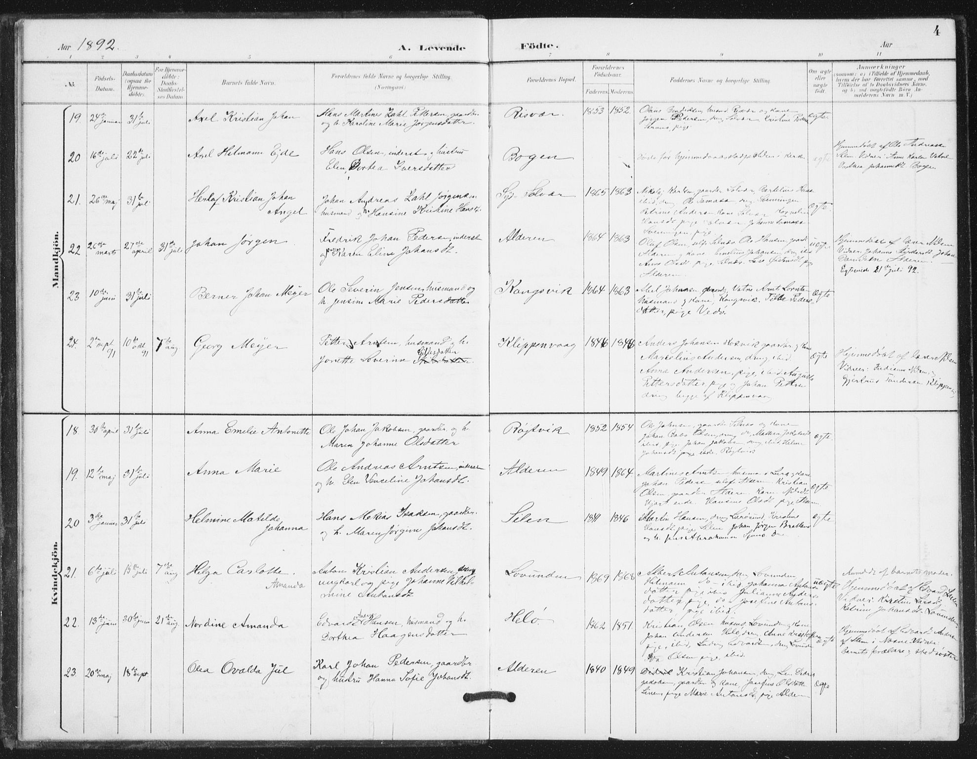 Ministerialprotokoller, klokkerbøker og fødselsregistre - Nordland, AV/SAT-A-1459/839/L0573: Parish register (copy) no. 839C03, 1892-1917, p. 4