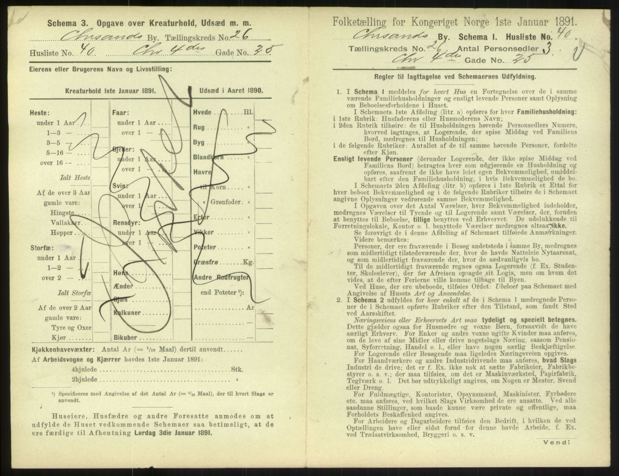 RA, 1891 census for 1001 Kristiansand, 1891, p. 1486