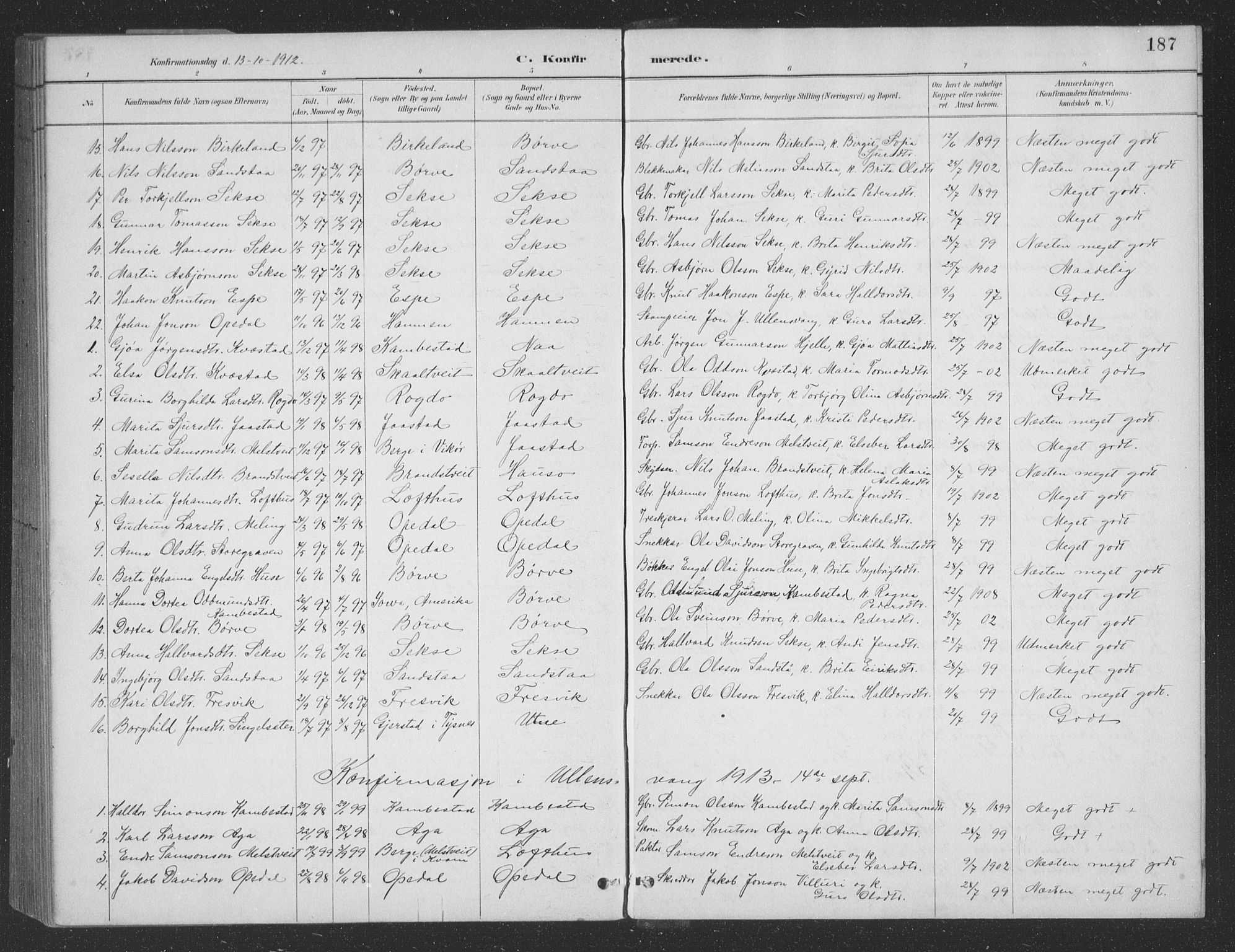 Ullensvang sokneprestembete, SAB/A-78701/H/Hab: Parish register (copy) no. B 11, 1887-1939, p. 187