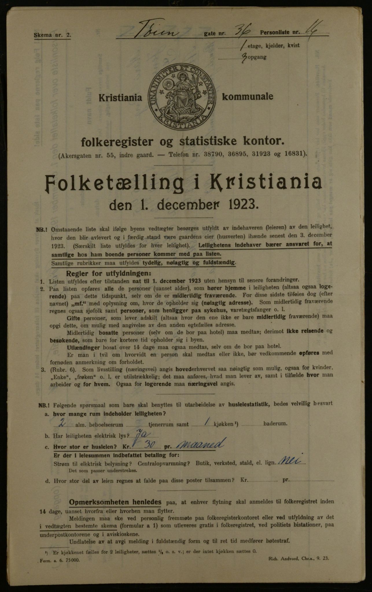 OBA, Municipal Census 1923 for Kristiania, 1923, p. 130289