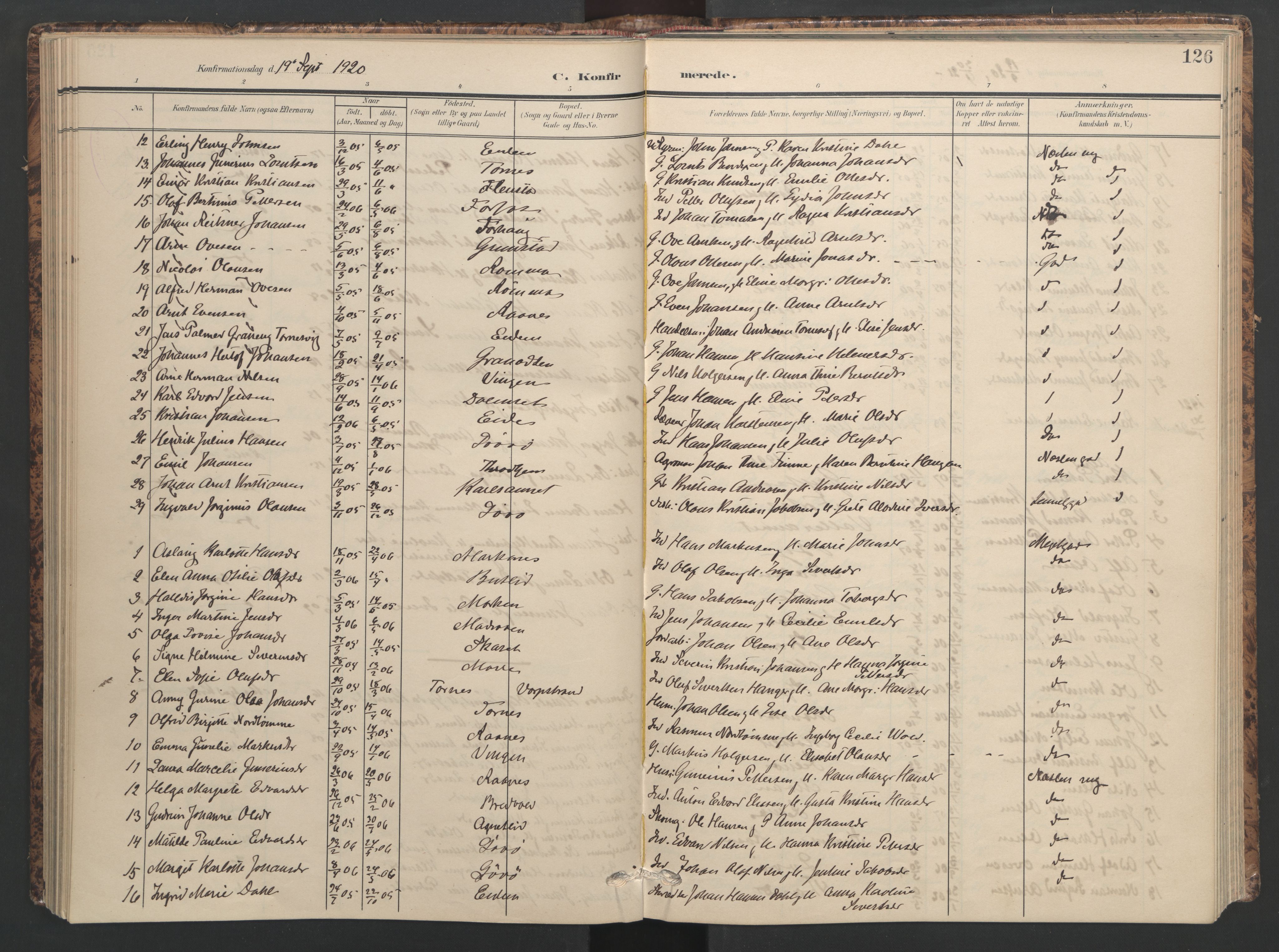 Ministerialprotokoller, klokkerbøker og fødselsregistre - Sør-Trøndelag, SAT/A-1456/655/L0682: Parish register (official) no. 655A11, 1908-1922, p. 126