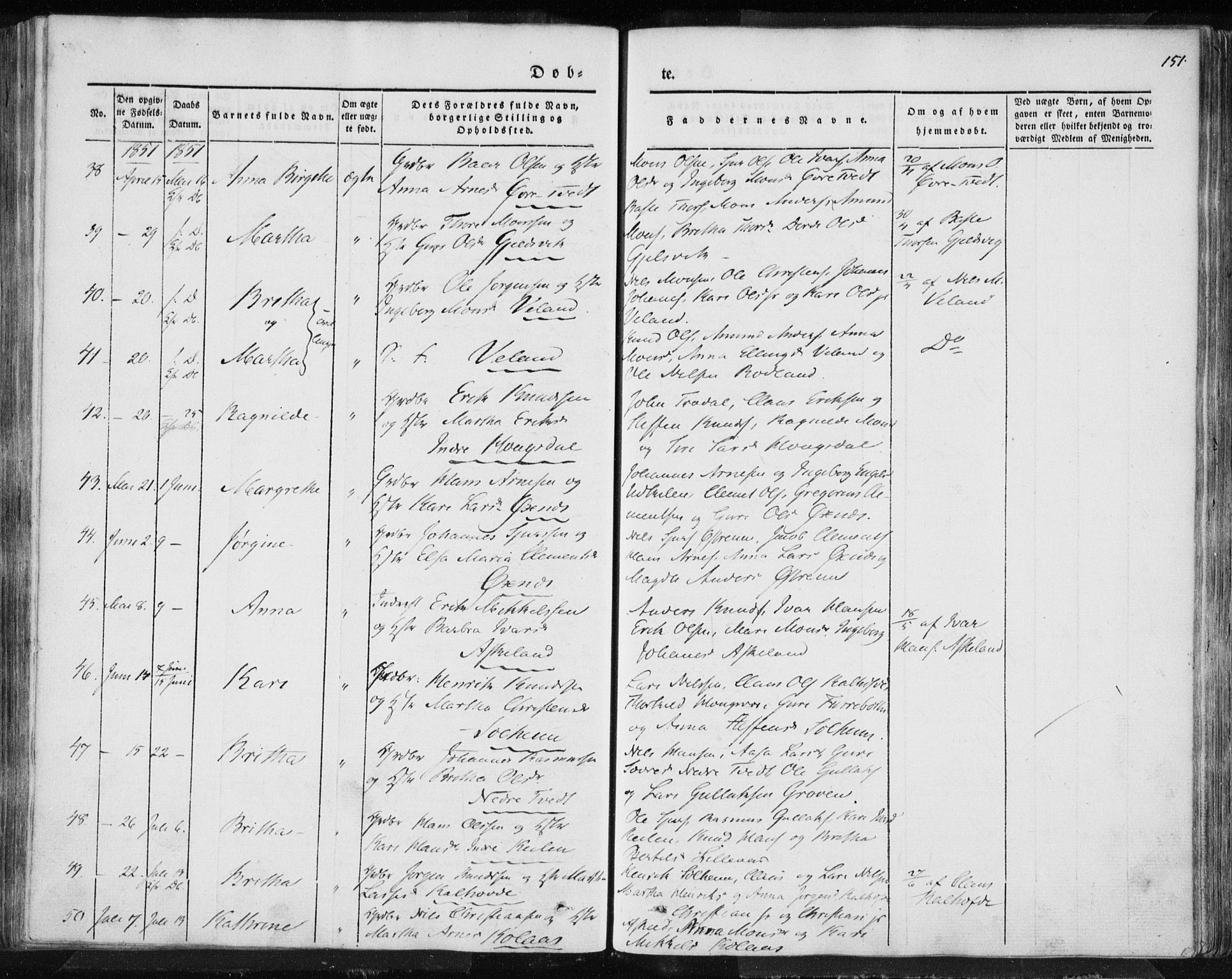 Lindås Sokneprestembete, AV/SAB-A-76701/H/Haa/Haaa/L0010: Parish register (official) no. A 10, 1842-1862, p. 151