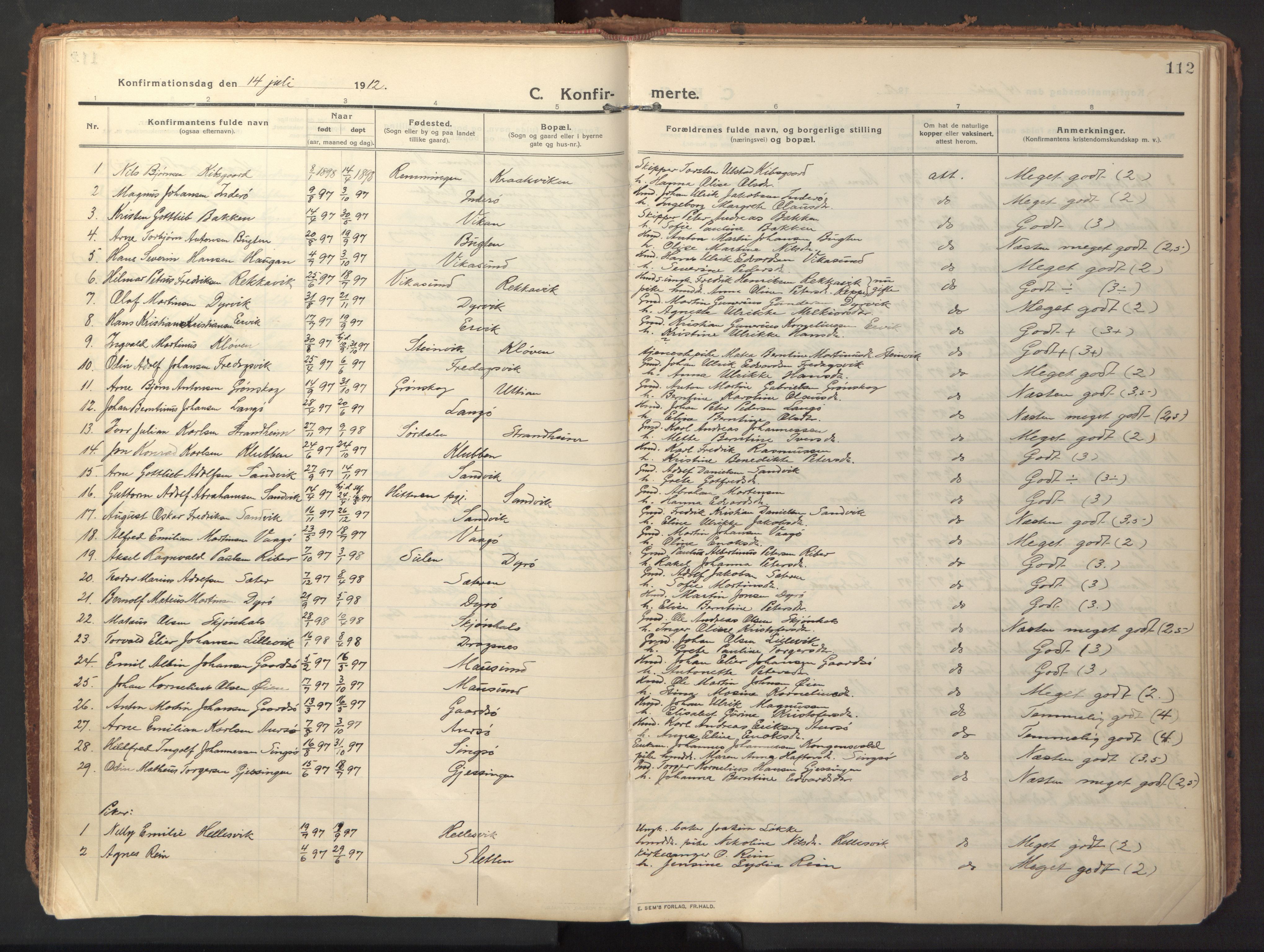 Ministerialprotokoller, klokkerbøker og fødselsregistre - Sør-Trøndelag, SAT/A-1456/640/L0581: Parish register (official) no. 640A06, 1910-1924, p. 112