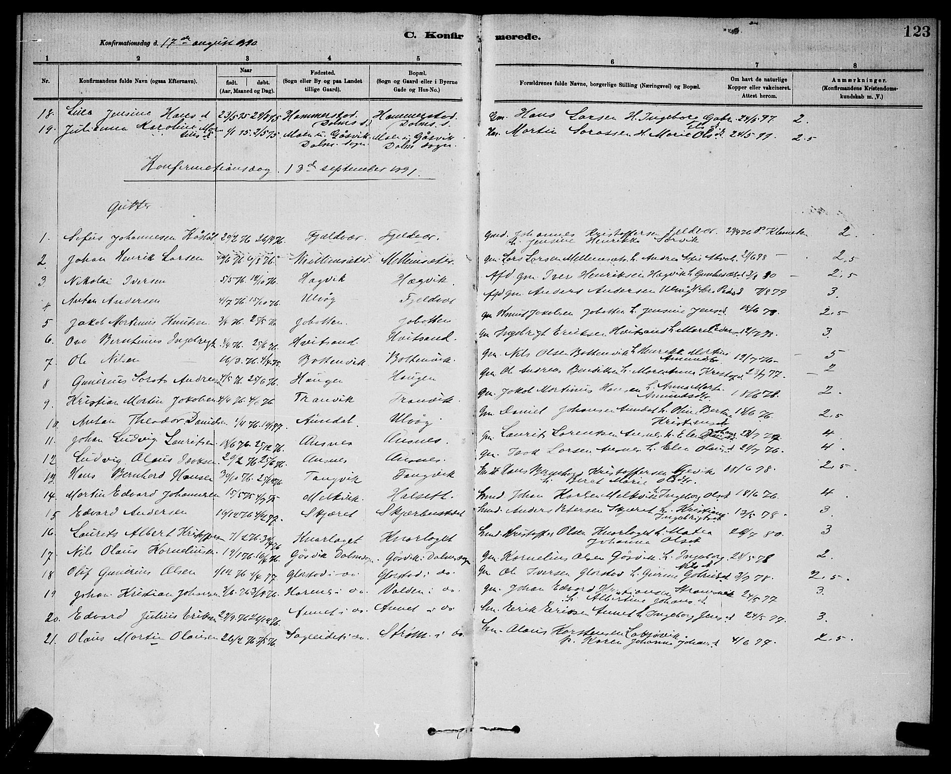 Ministerialprotokoller, klokkerbøker og fødselsregistre - Sør-Trøndelag, SAT/A-1456/637/L0562: Parish register (copy) no. 637C03, 1883-1898, p. 123