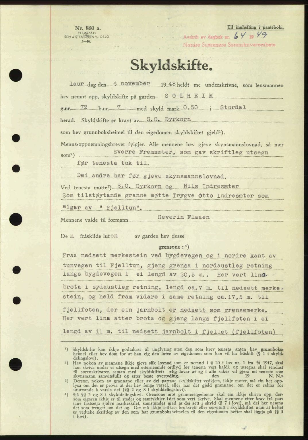 Nordre Sunnmøre sorenskriveri, AV/SAT-A-0006/1/2/2C/2Ca: Mortgage book no. A29, 1948-1949, Diary no: : 64/1949