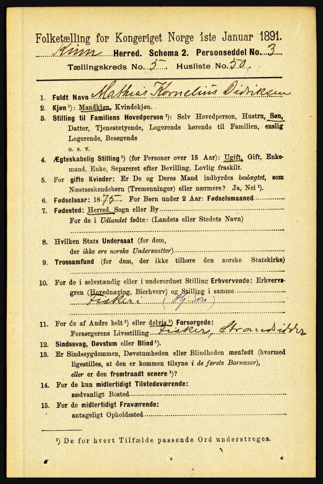 RA, 1891 census for 1437 Kinn, 1891, p. 2094