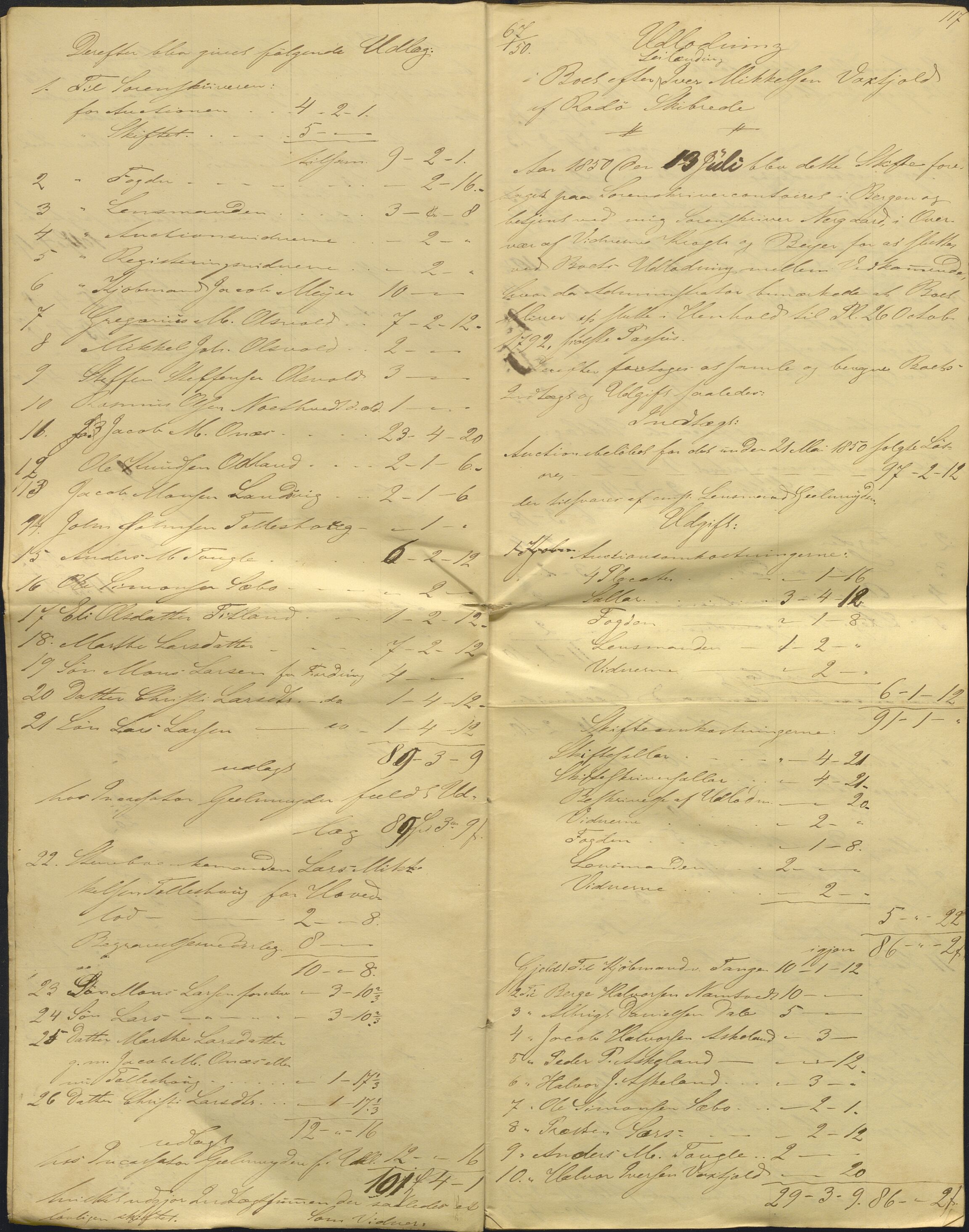 Nordhordland sorenskrivar, AV/SAB-A-2901/1/H/Hd/Hdb/L0001: Konsept til utlodningar, 1850-1852, p. 137